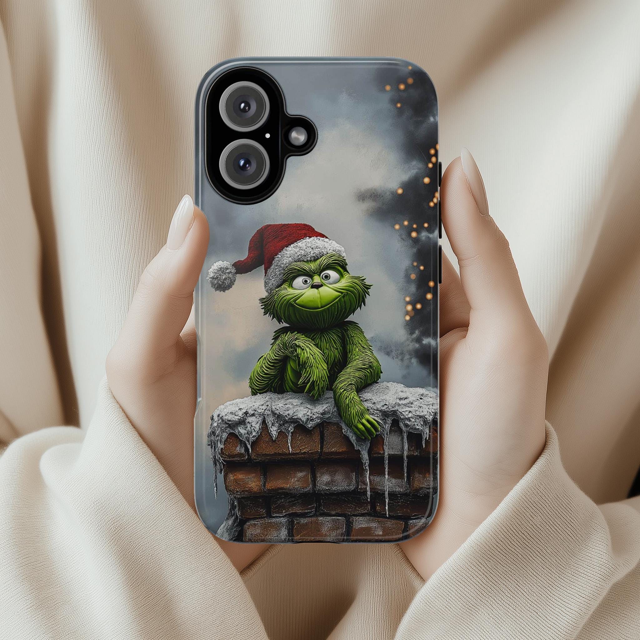 3D Funny Grinch Christmas on the Chimney Phone Case, Winter Xmas Grinch Cover for iPhone 16 15 14 13 Pro Max Plus, Samsung S24, 433.20