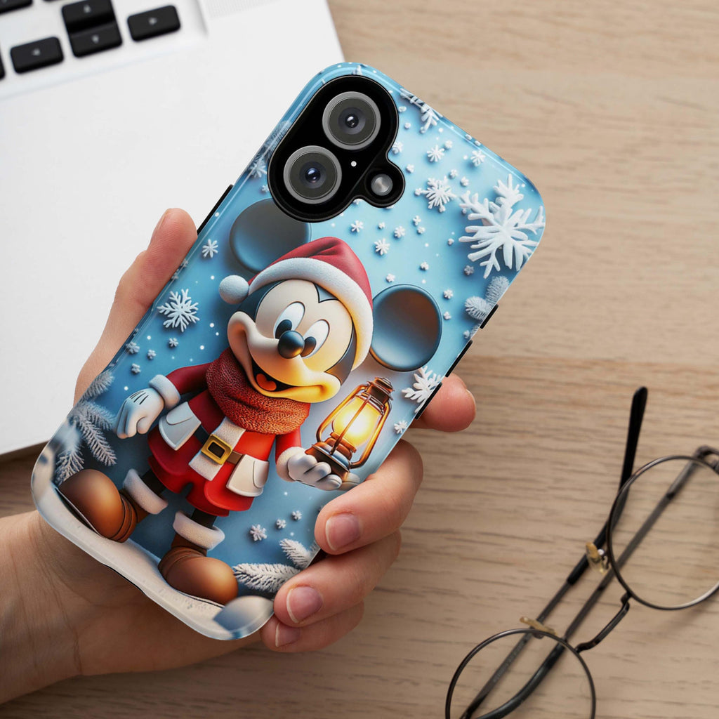 Christmas Santa Mickey Mouse 3D effect Phone Case, Cartoon Design, Mickey Xmas Phone Case for iPhone 16 15 14 Magsafe, Samsung S24, 442.17