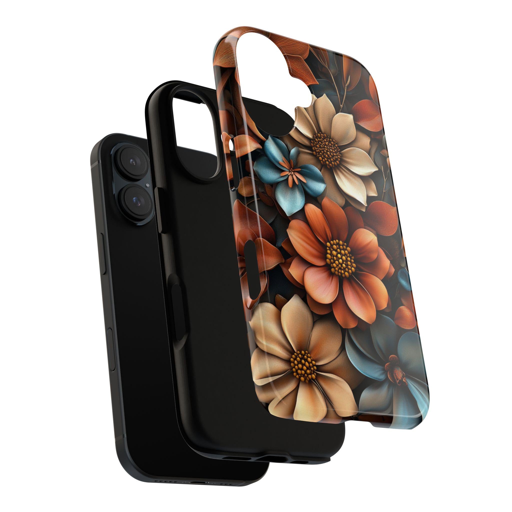 3D Rose Floral Phone Case, Anemone Floral Case, Bronze Beige Flowers Design for iPhone Magsafe 16, 15, 14, 13 & Samsung S24, Pixel 9, 439.33