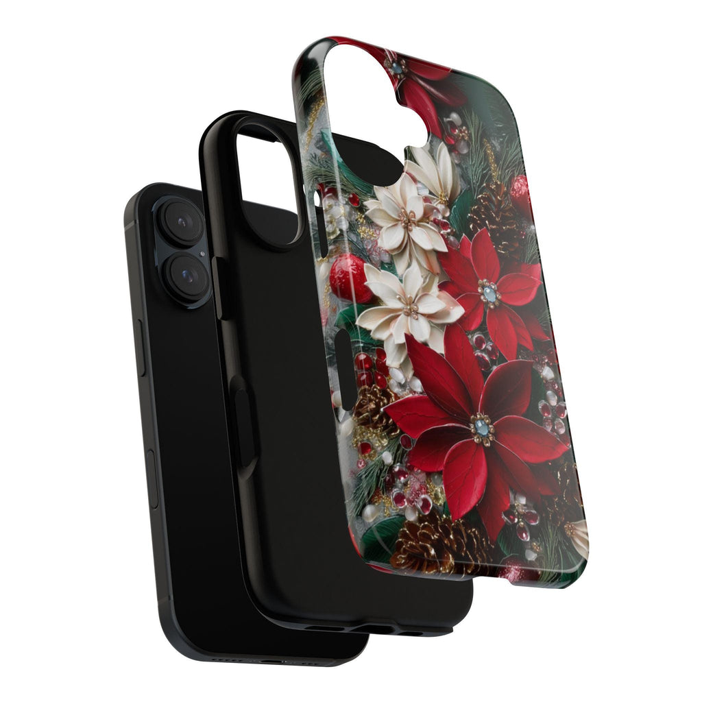 Christmas Poinsettia Phone Case, Festive Holiday Floral Cover for Tough Case or MagSafe for iPhone 17 16, Samsung, 481.8