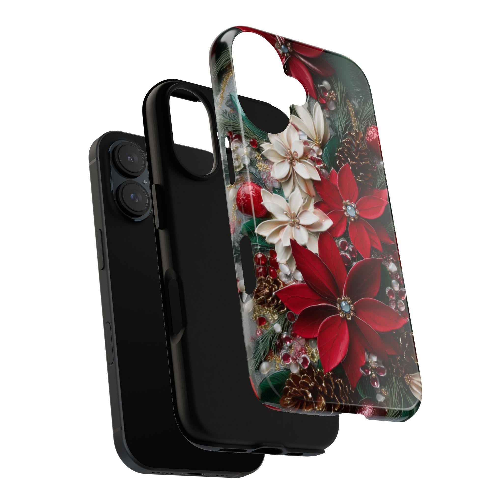Christmas Poinsettia Phone Case, Festive Holiday Floral Cover for Tough Case or MagSafe for iPhone 17 16, Samsung, 481.8