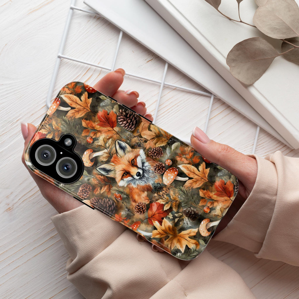 Fox in the Forest Art Phone Case, Watercolor Autumn Design, Fall Forest Aesthetic Phone Cover for iPhone 16 15 14 13, Samsung S25, 434.4