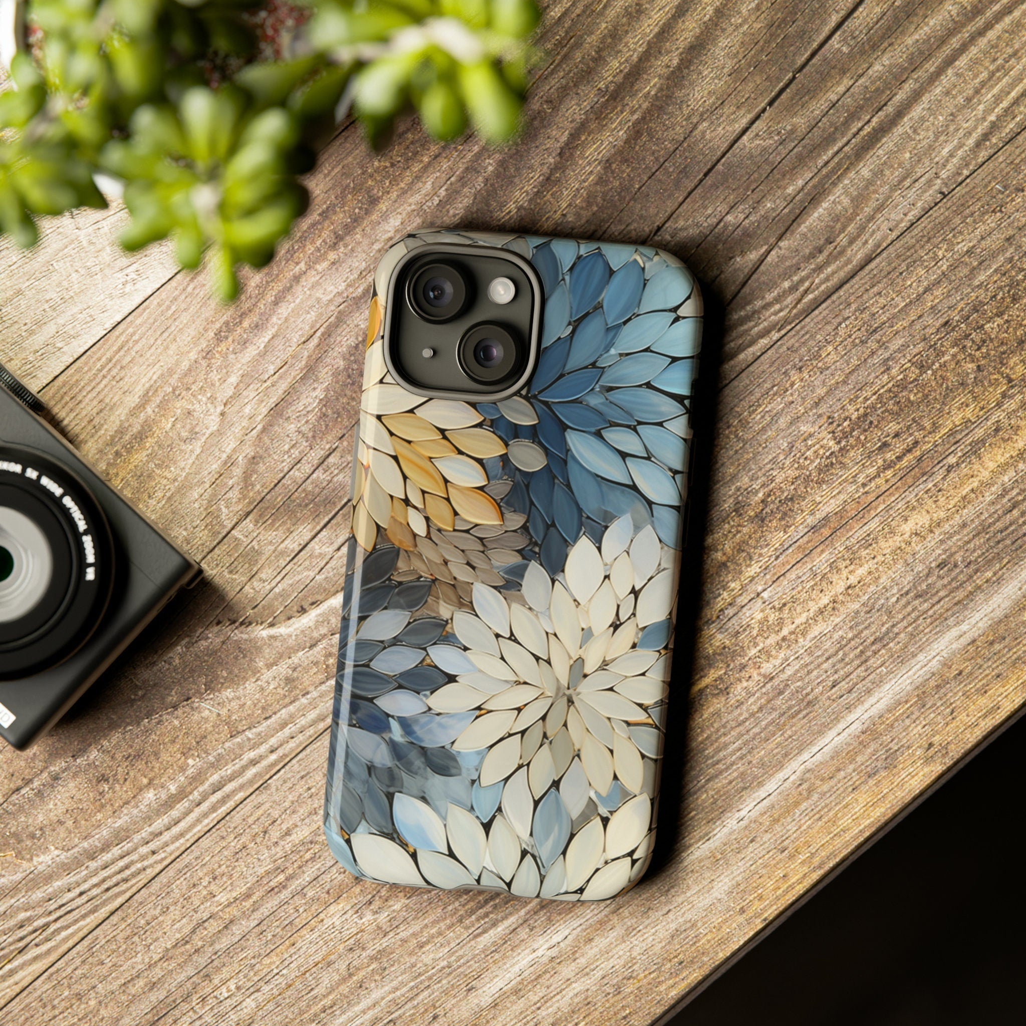 Pastel Floral Stained Glass Illusion Print Tough Phone Case for iPhone 16 15 14 13 Pro Max Plus, MagSafe or ToughCase, Galaxy, Pixel 9, 334