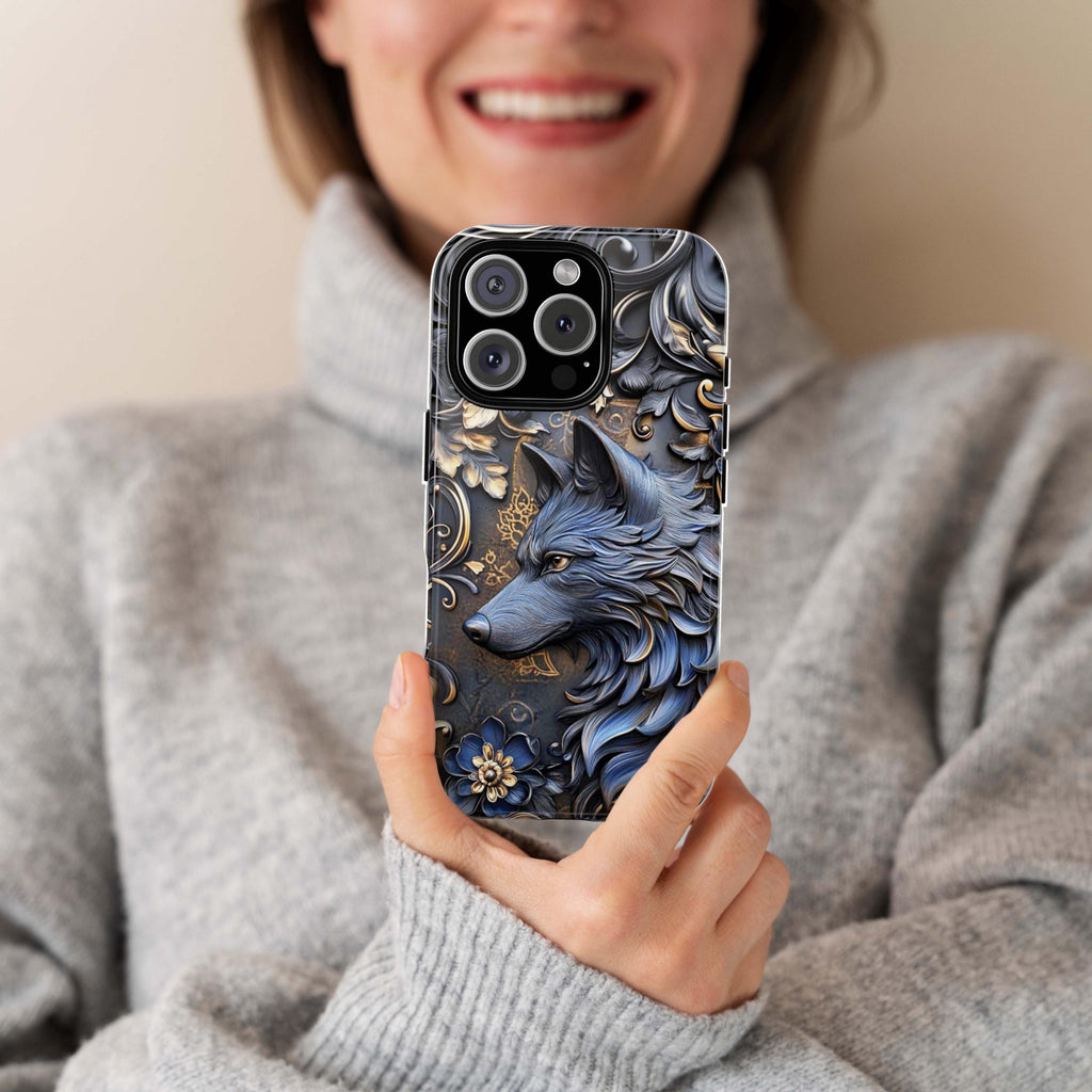 3D Dark Gothic Fantasy Wolf Phone Case, Gothic Floral Phone Cover for iPhone 16 15 14 13 Pro Magsafe Samsung Galaxy S24, 465.2