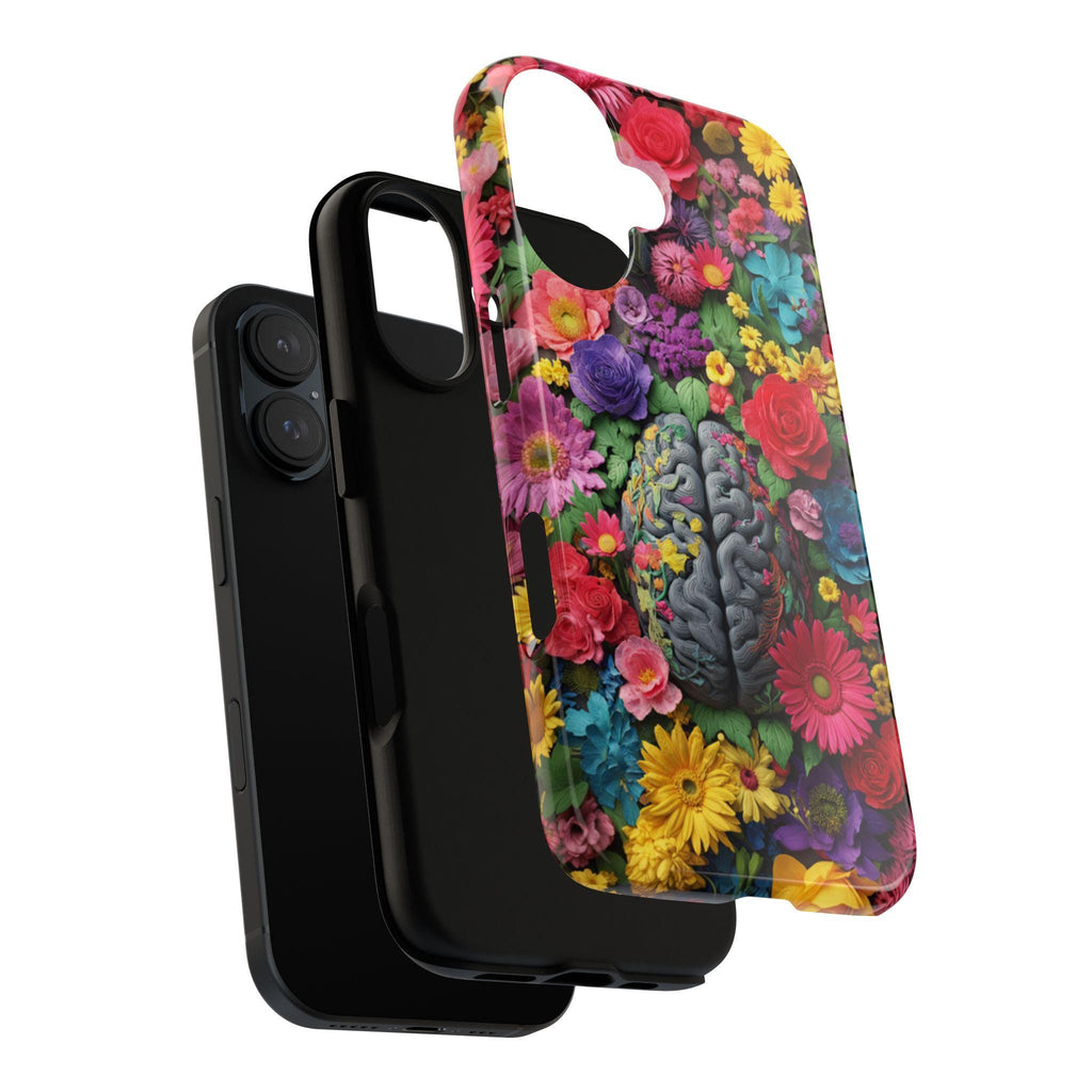 Vibrant Human Brain Floral Phone Case, Botanical Design with Daisies & Roses, Medical Case for iPhone 17 16 Tough or Magsafe, Samsung, 430.4