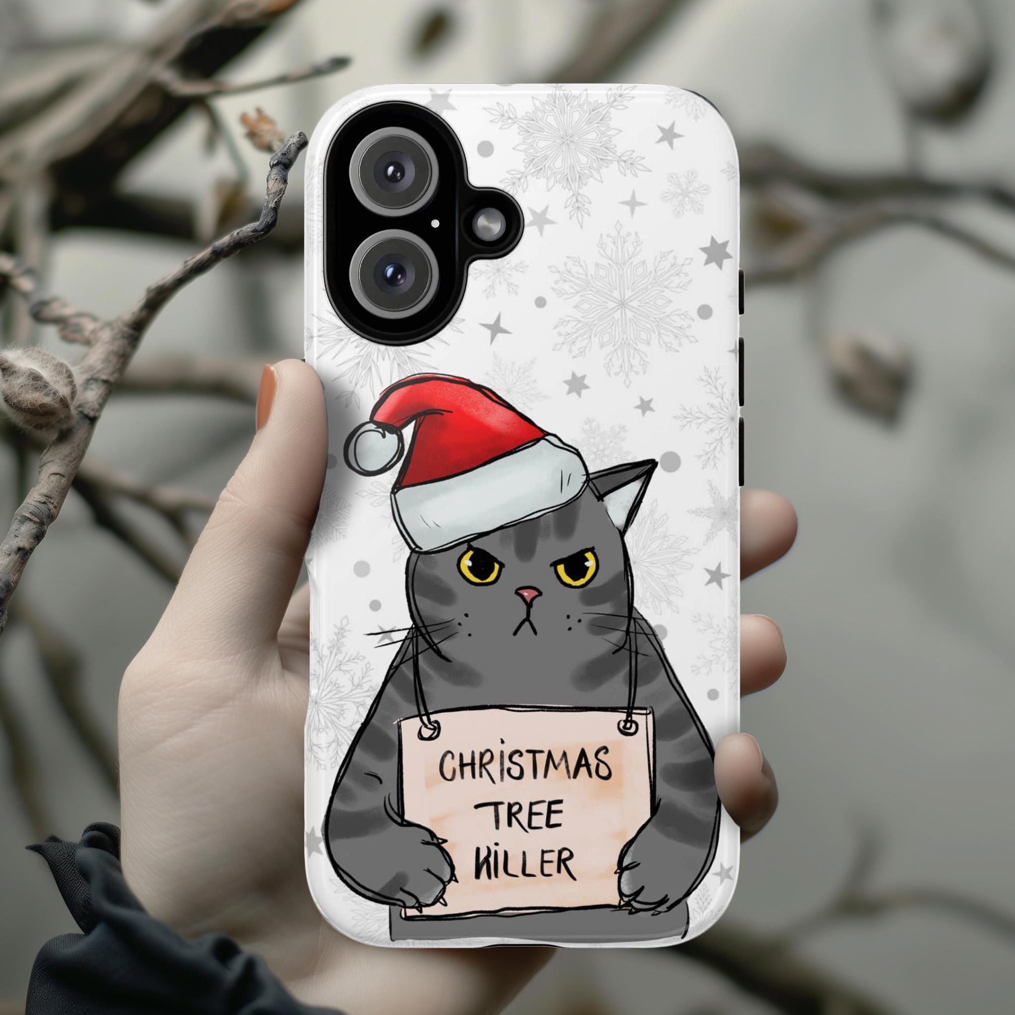 Christmas Tree Killer Phone Case, Meowy Catmas Phone Cover, Cat Lover Case for iPhone 16 15 14 13 Pro Max Plus, Samsung S25, 172