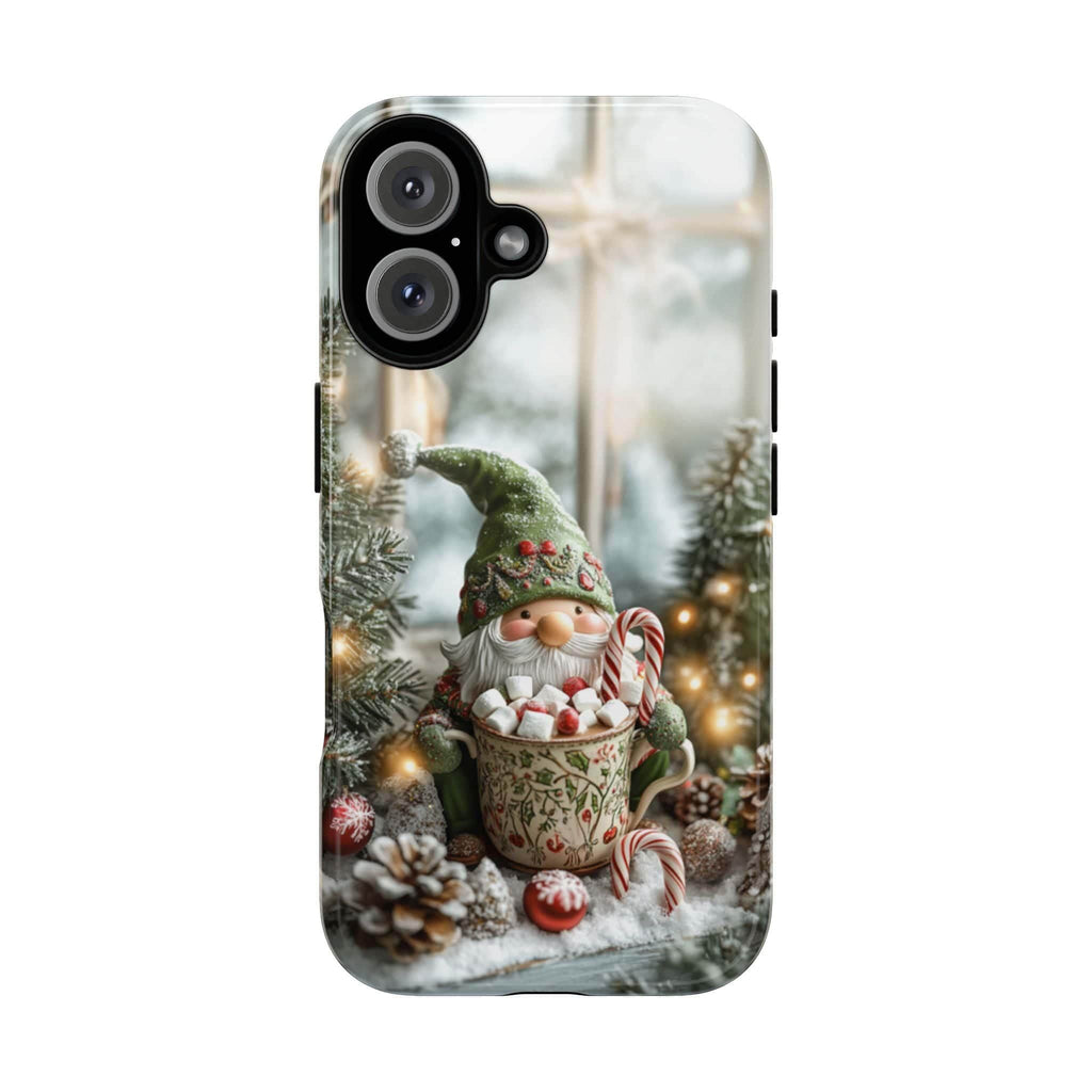 Cozy Festive Holiday Gnome Phone Case, 3D Christmas Gnome & Holly Design for iPhone 15 14 13 12 Pro Max Plus / Samsung S25, 427.1