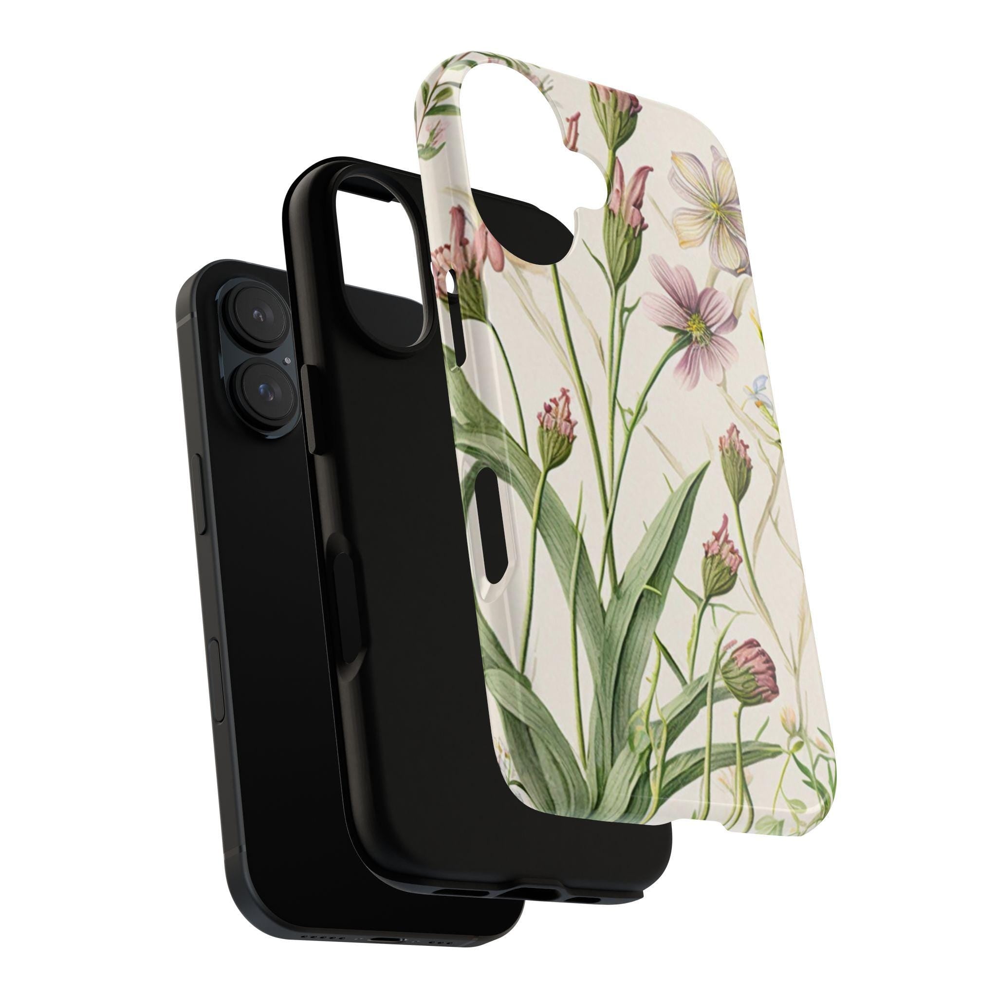 Botanical Floral Phone Case, Wild Flowers Spring Vibes Phone Cover with Ghost Leaves for iPhone 16 15 Pro Max Plus/Samsung S25, 0014.4