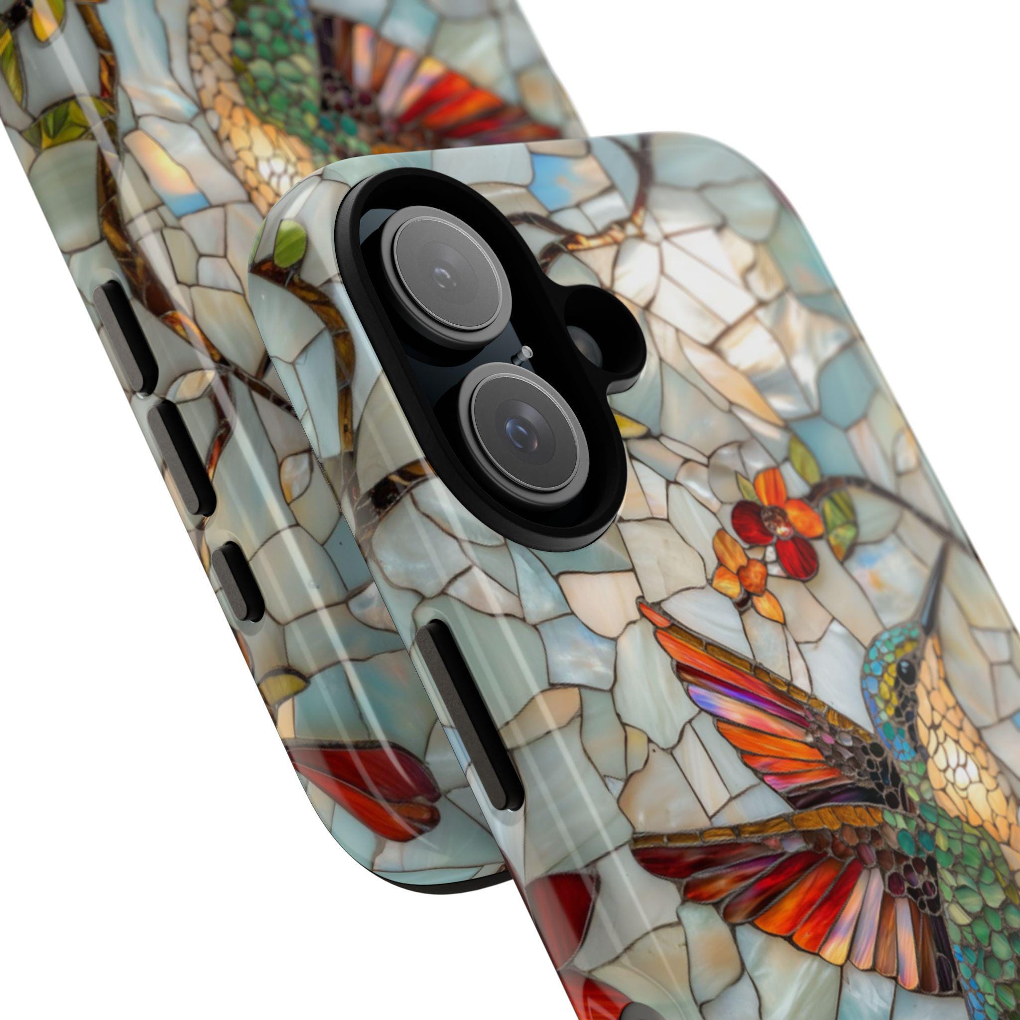 3D Hummingbird Stained Glass Effect Phone Case - Mosaic Case for iPhone 16 Pro Max 15 14 13 12 11 Plus, Samsung S24 Ultra S25, 419.2
