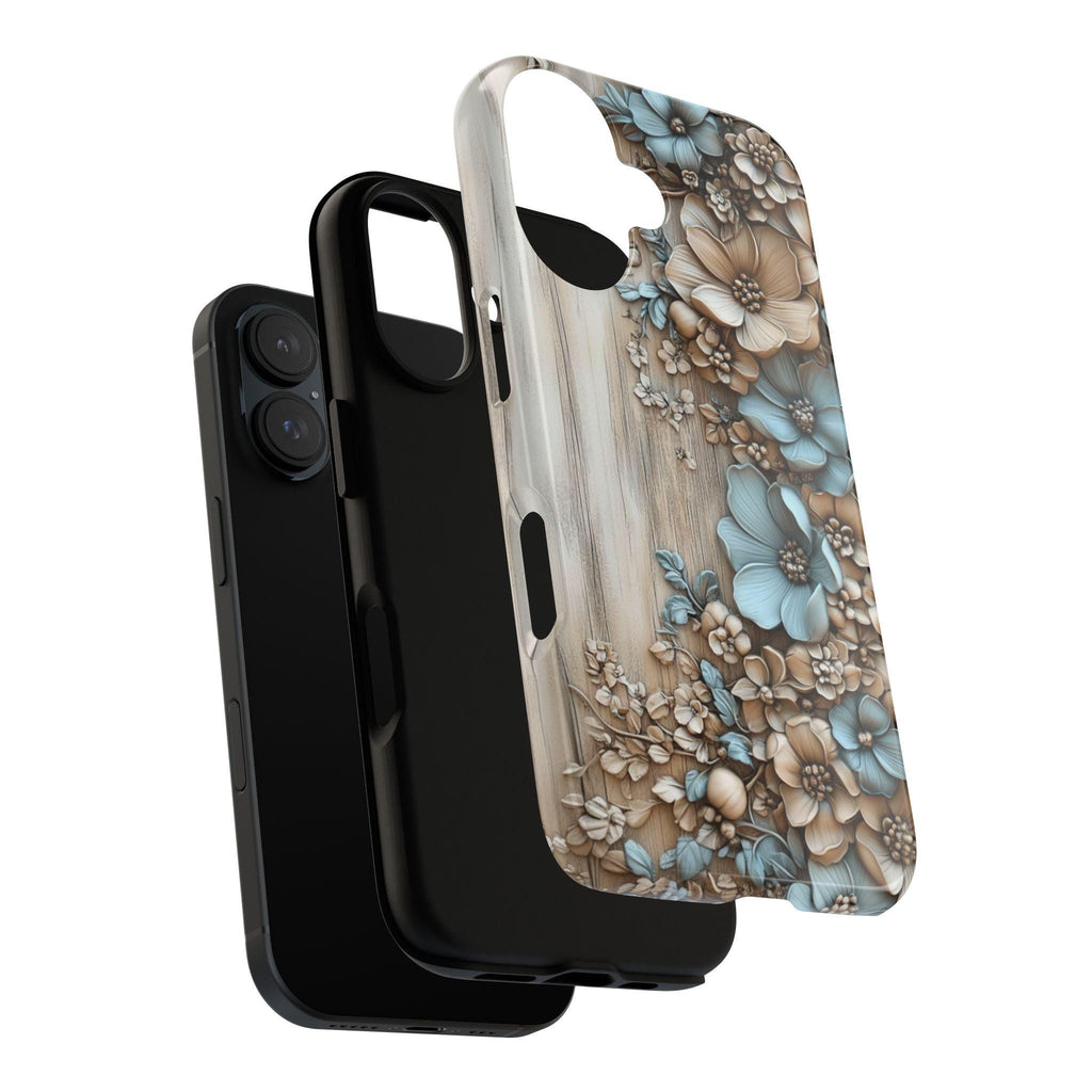 3D Pastel Flowers Art Wood-Carved Phone Case, Elegant Floral Design Phone Cover for iPhone 16 15 Pro Max Plus, Samsung S24, 439.41