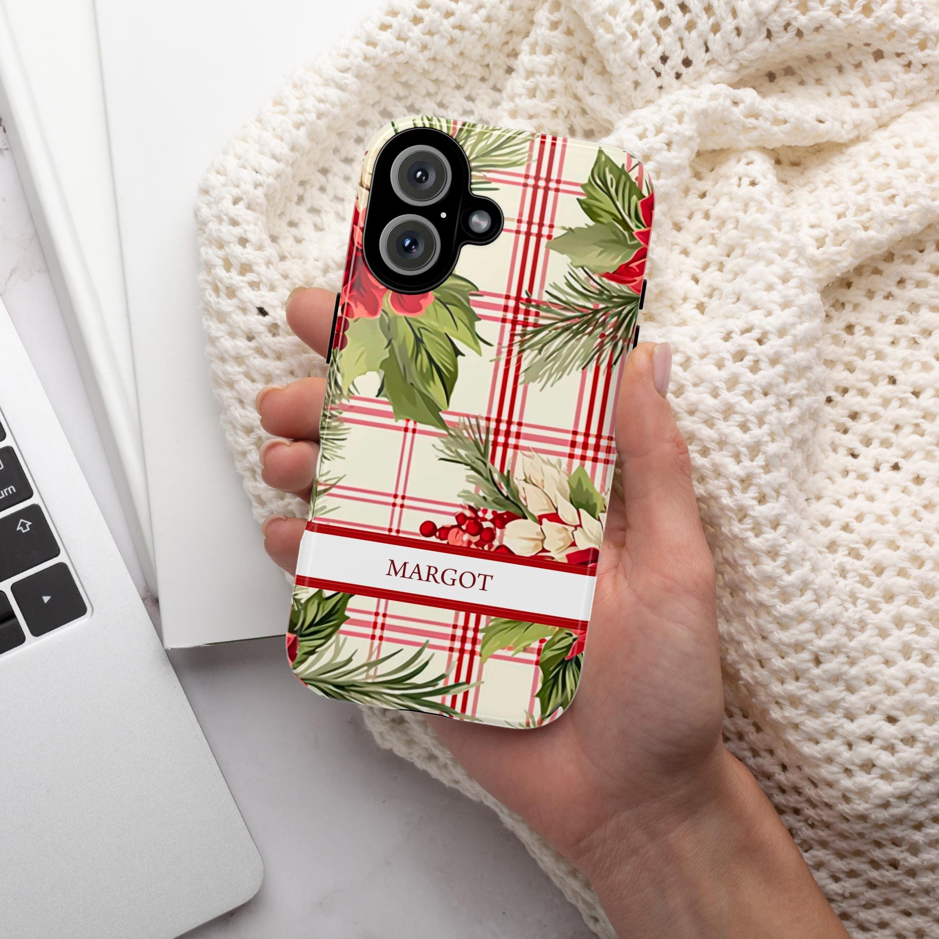 Personalized iPhone Case Holiday Holly Phone Case, Custom Xmas Phone Cover for iPhone 15 14 13 12 11 XR Pro Max Plus/Samsung Galaxy, 106.3