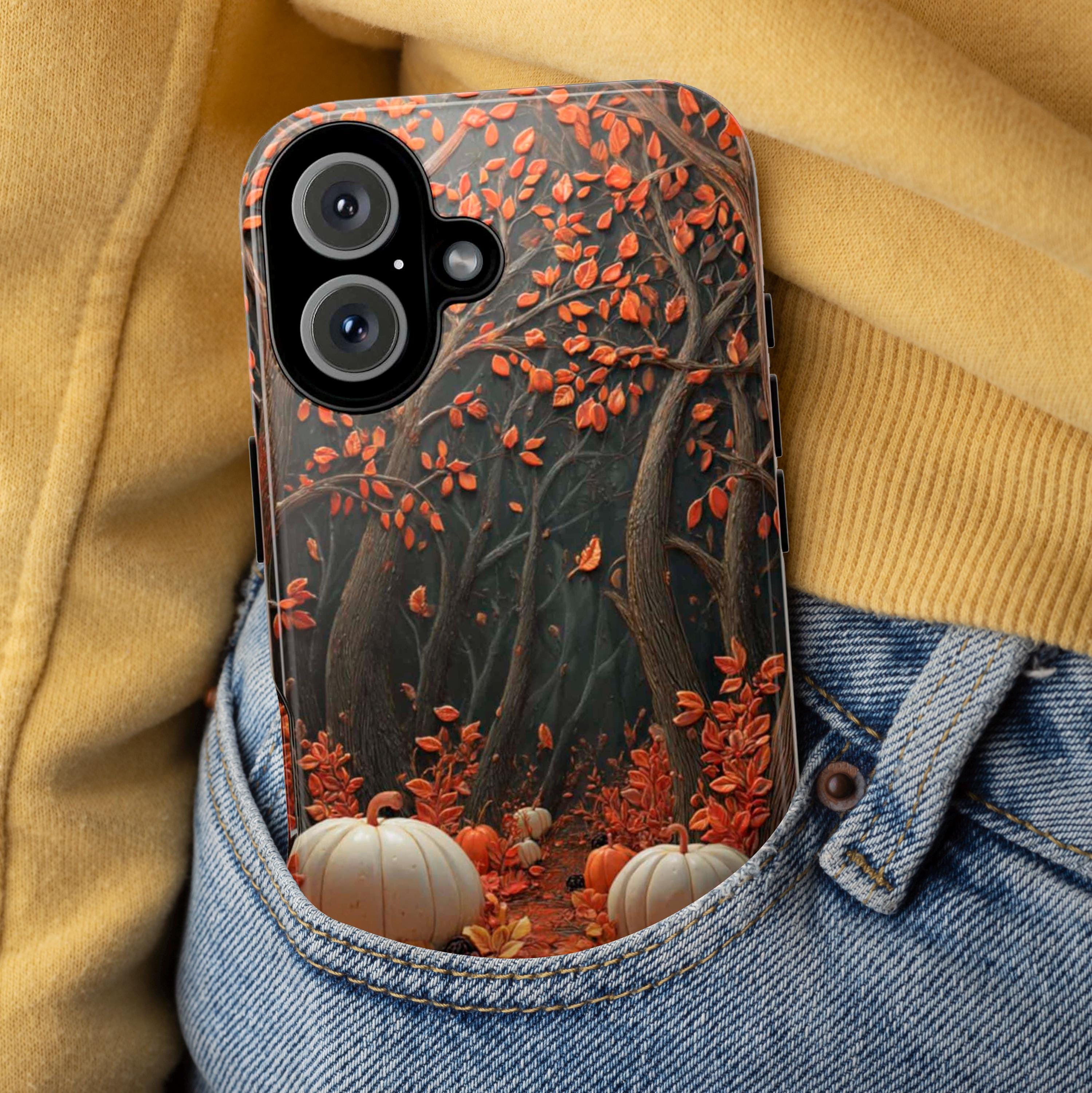 Autumn Woodland Pumpkin Phone Case | Cozy Seasonal Fall Forest Nature Cover for iPhone 16 15 Tough or Magsafe, Samsung, 475.29