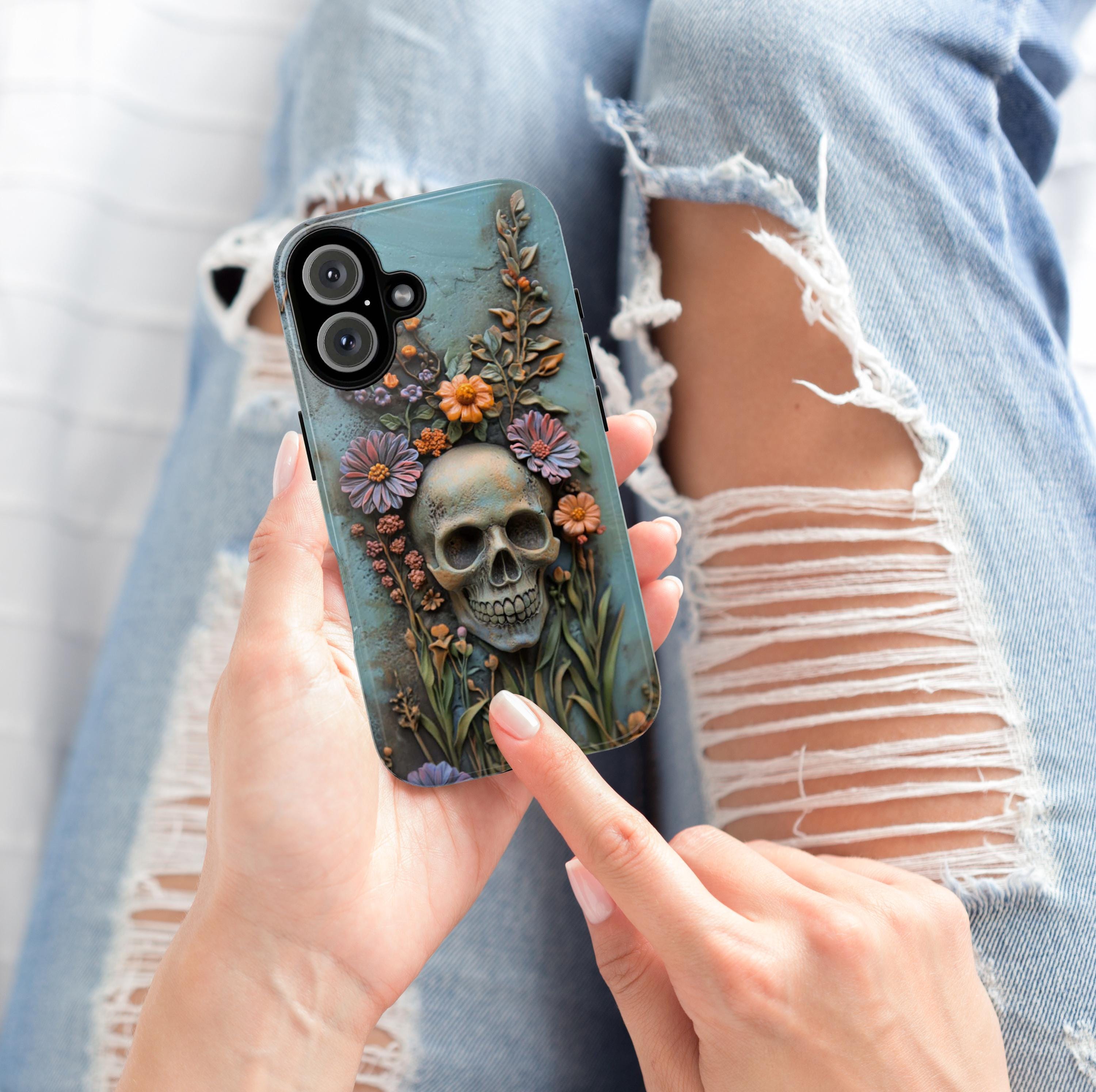 3D Floral Anatomy Skull Phone Case, Anatomical Dia de los Muertos Art Design, Floral Human Skull Phone Cover for iPhone, Galaxy,  435.2