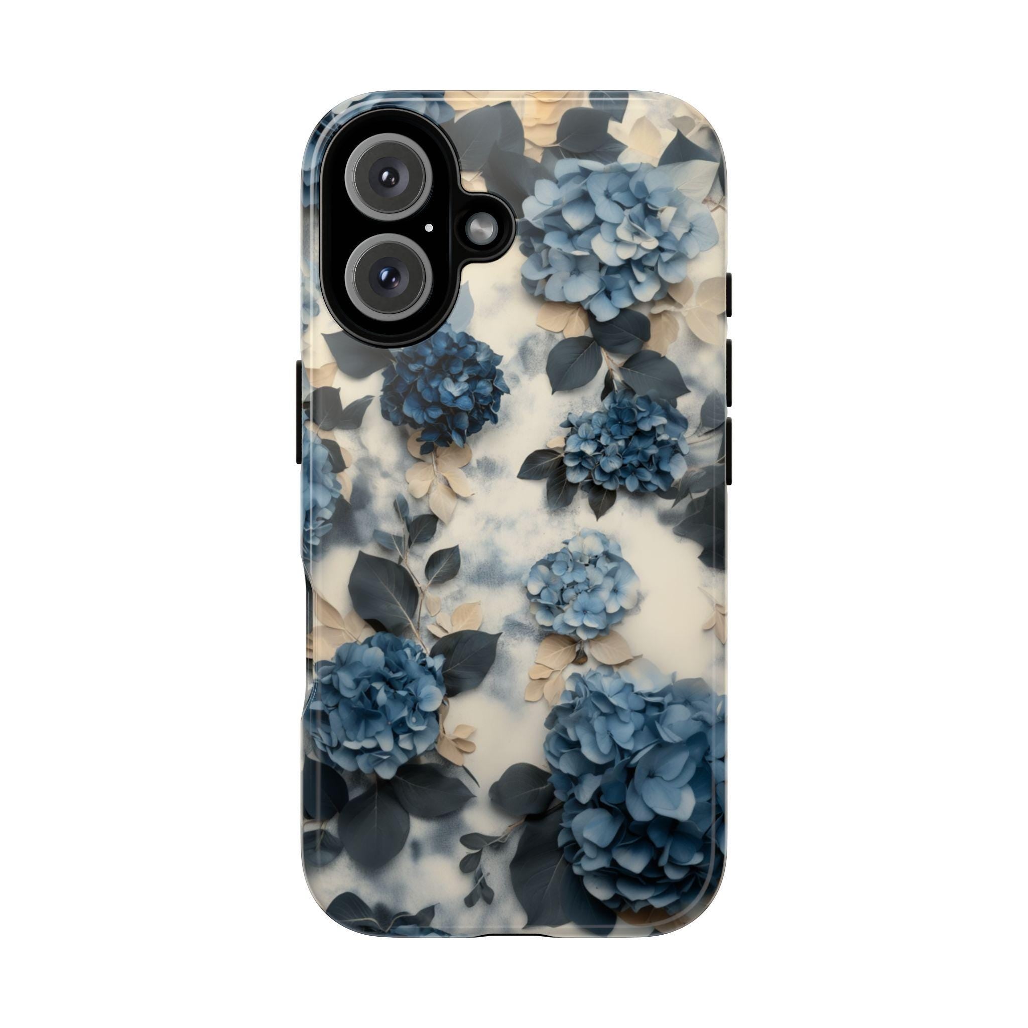 Blue Hydrangea Floral Phone Case Personalized Phone Cover fit for iPhone 16 Magsafe 15 14 13 12 Pro Max Plus, Samsung S25 Ultra, 428.2