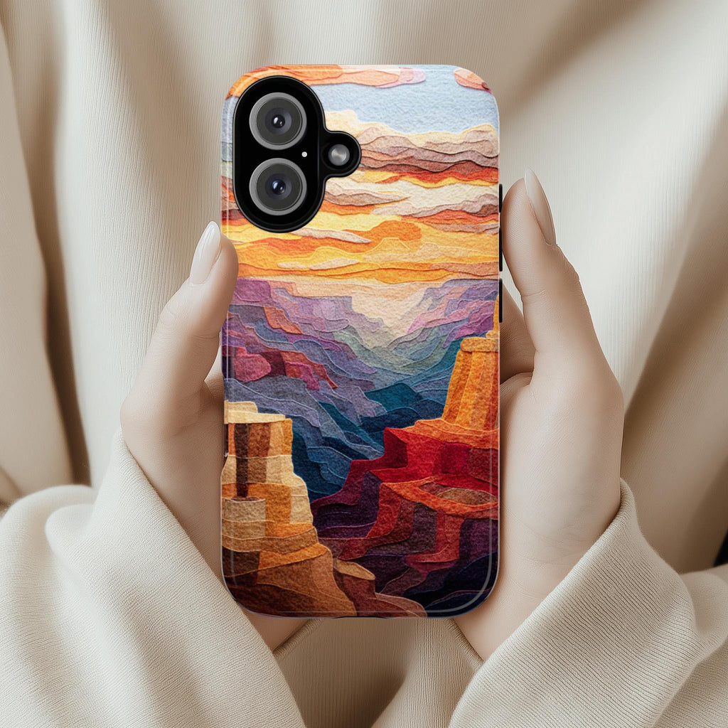 Felt Grand Canyon Design Phone Case, Sunset Nature Landscape Art Cover for iPhone 16 15 14 13 Tough or Magsafe, Samsung, 452.14