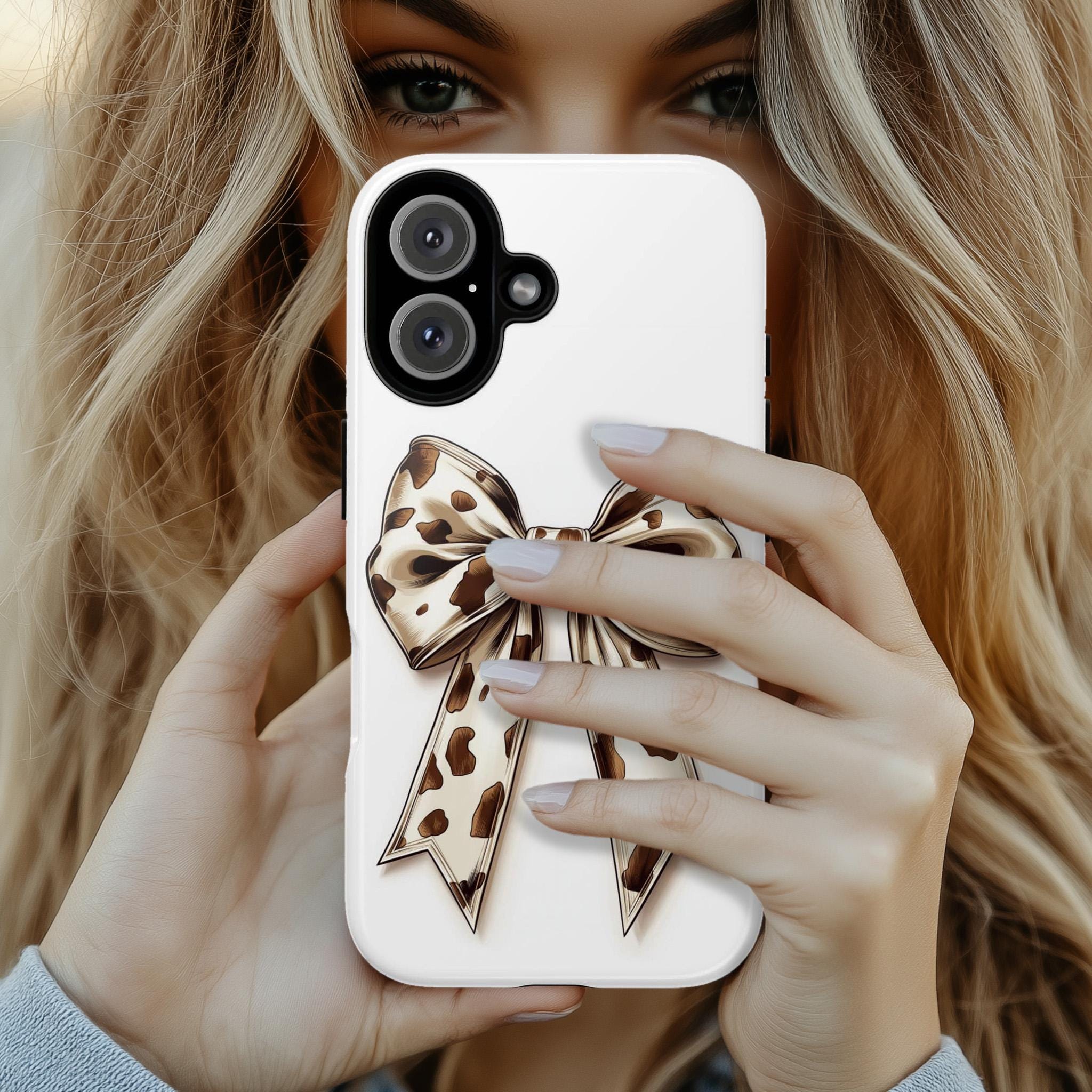 Coquette Cow Bow Phone Case, Cute Country Bow Phone Case, Wester Cowgirl Bow Case for iPhone 16 15 14 13 Magsafe, Samsung S24, 458.1