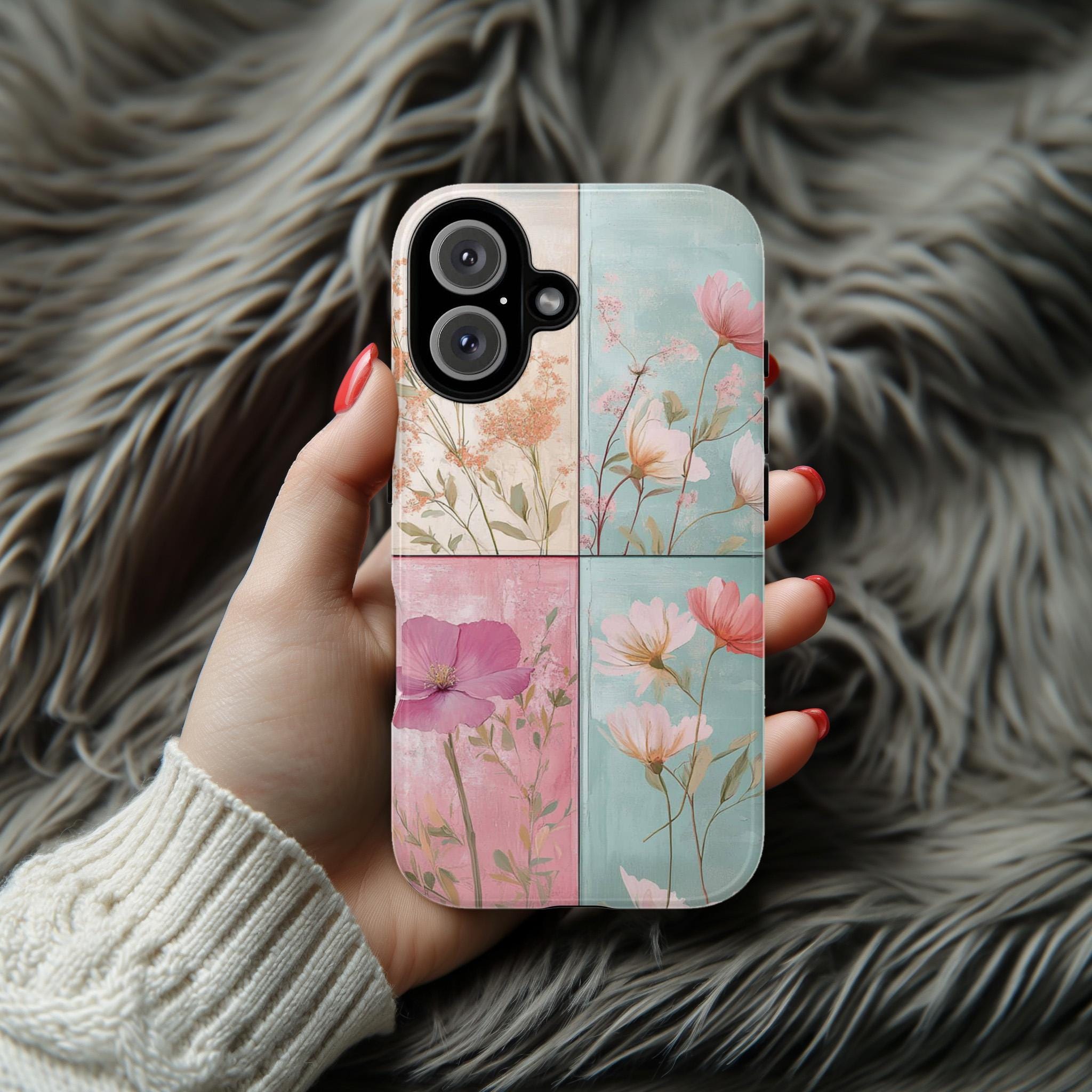 Botanical Floral Phone Case in Pastel Colors, French Coquette Aesthetic Phonve Cover for iPhone Tough or Magsafe, Samsung, 477.20