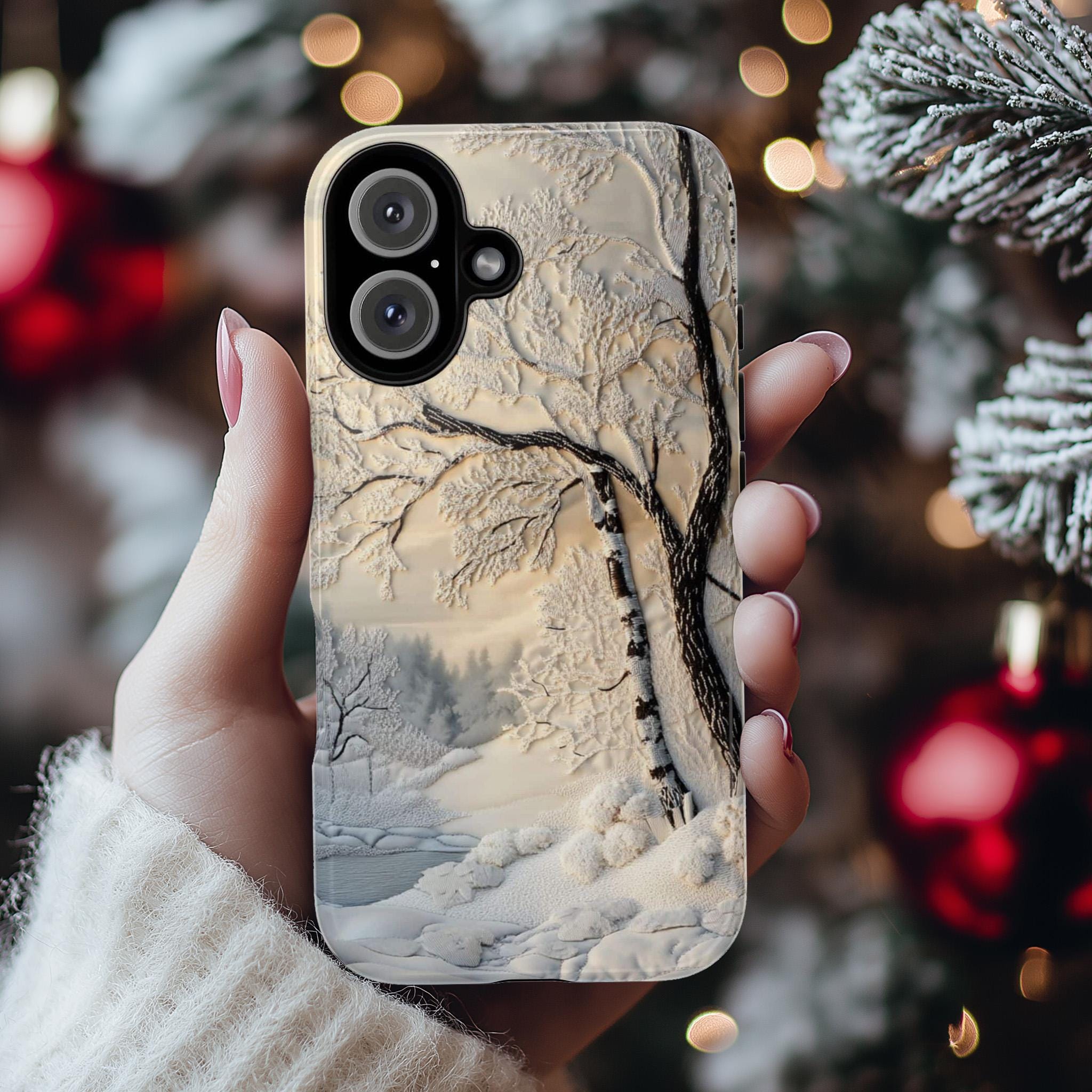 Snowy Winter Forest Phone Case, White Christmas Woodland Vibes MagSafe for iPhone 16 15 14 13 12 Pro Max Plus, Samsung S24, Pixel 8, 453.9