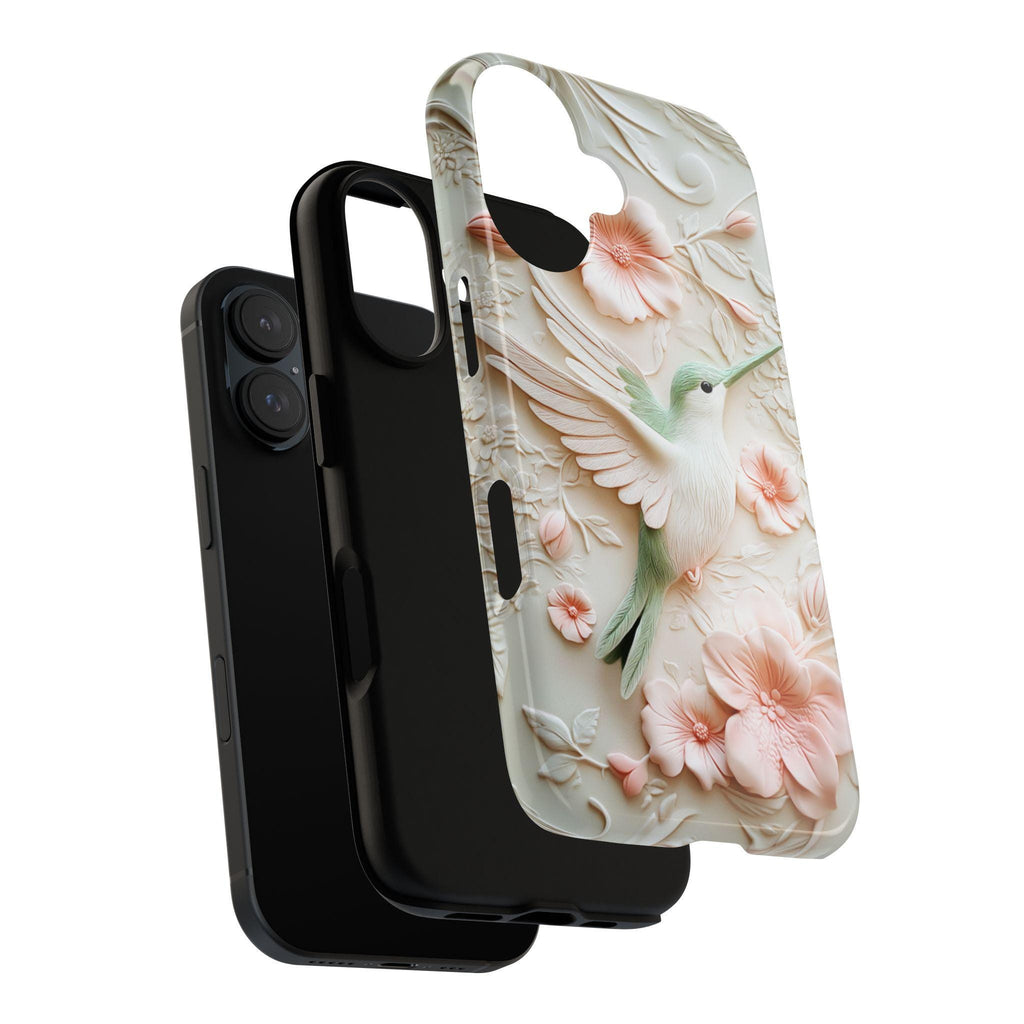 Cozy Hummingbird & Floral Blossom Phone Case, Spring 3D Flower Design for iPhone 16, 15, 14, 13 Tough or Magsafe, Samsung S24, 419.6