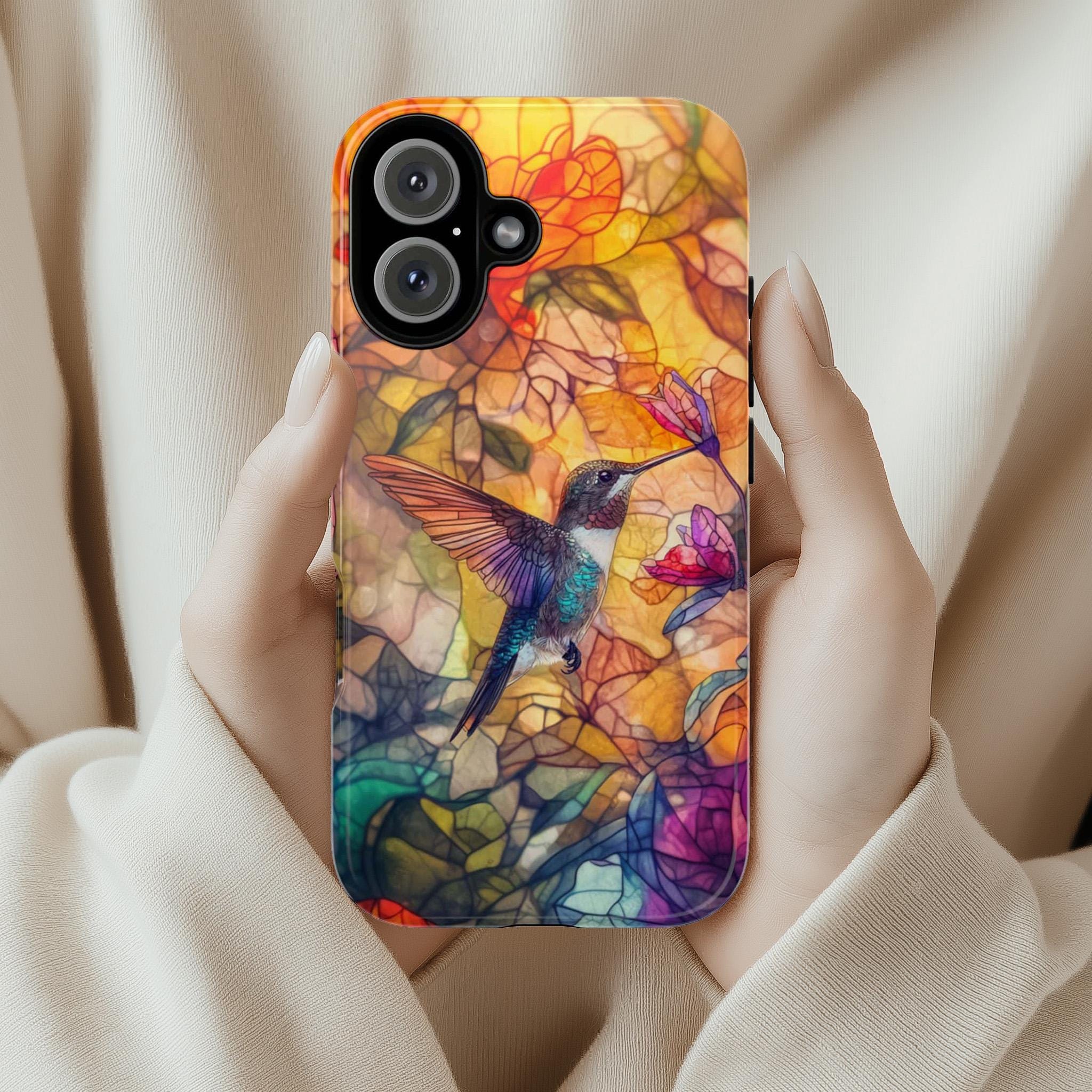 Hummingbird Stained Glass Phone Case, Perfect Gift For Bird Lovers Artistic Phonecase for iPhone 16 Magsafe, Samsung S25, 419.1