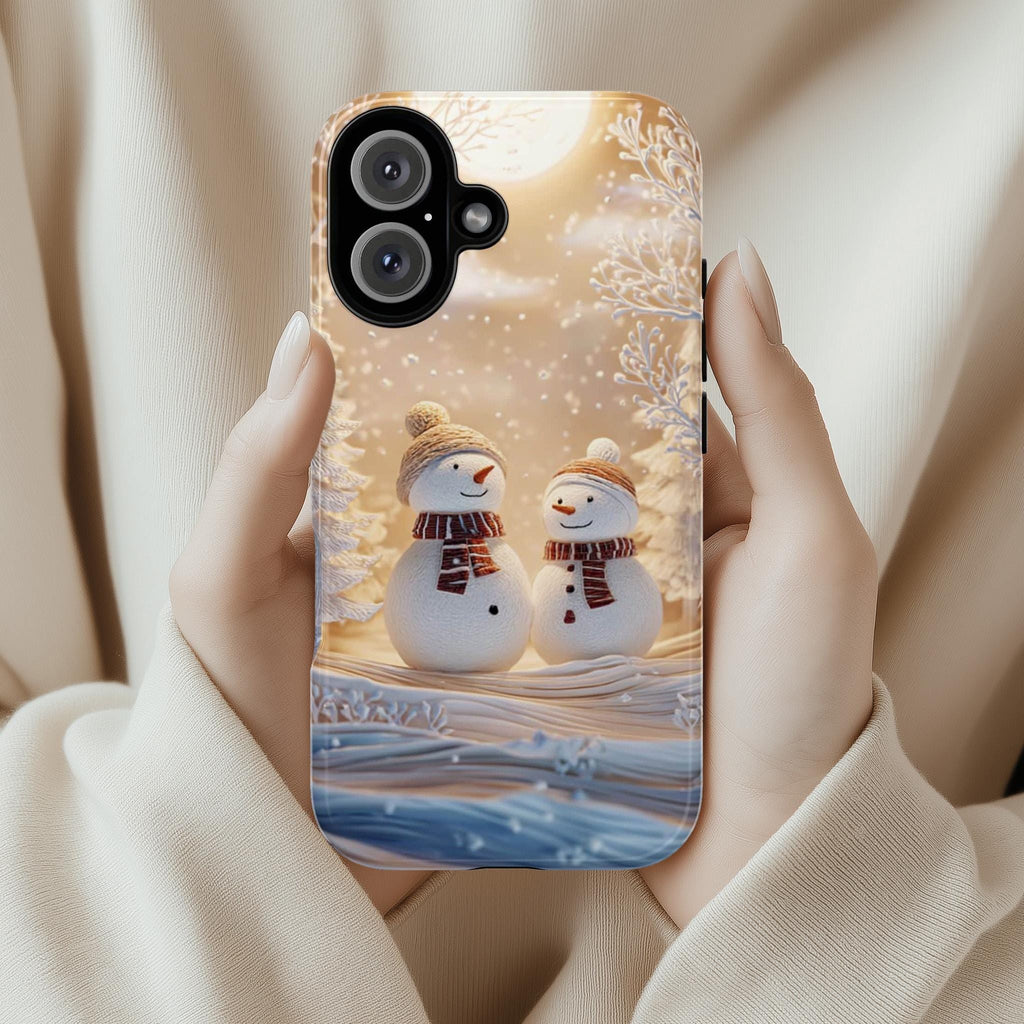 Winter Wonderland Snowman Phone Case, Christmas Holiday Snow Landscape Cover for iPhone 17 16 15 Tough or Magsafe, Samsung, 481.4