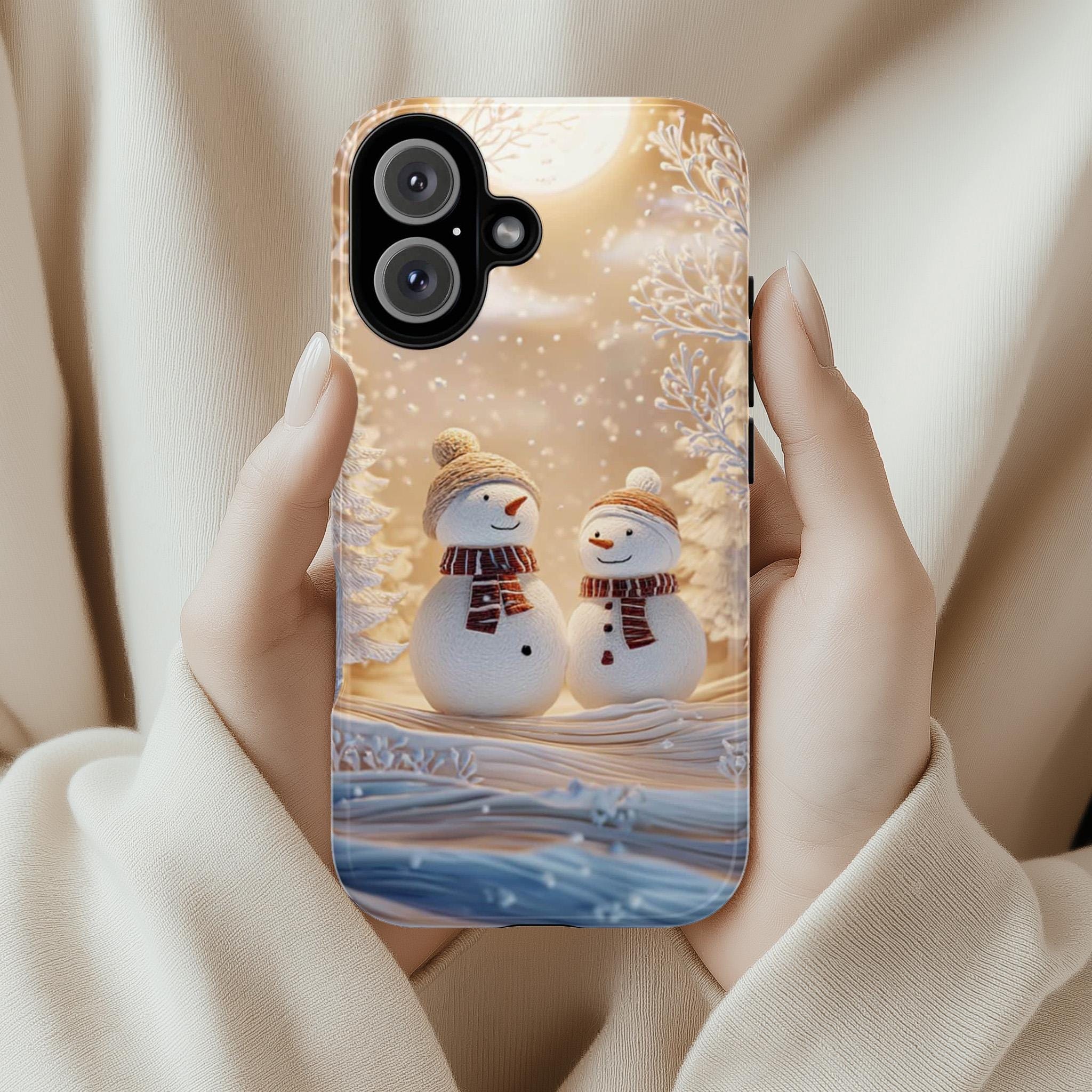 Winter Wonderland Snowman Phone Case, Christmas Holiday Snow Landscape Cover for iPhone 17 16 15 Tough or Magsafe, Samsung, 481.4