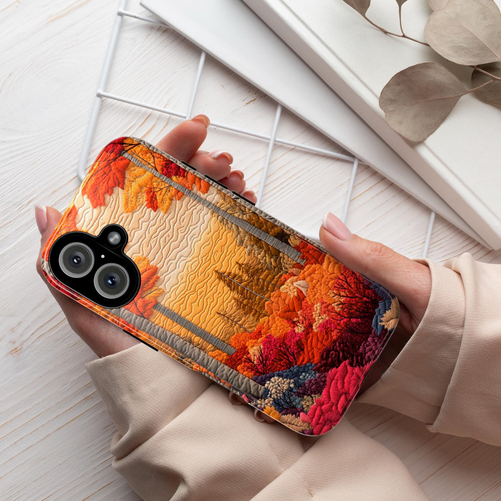 Fall Landscape Patchwork MagSafe Phone Case, Cozy Autumn Design with Fall Forest and Sunset Case for iPhone 16 15 14 13 / Samsung S24, 453.1