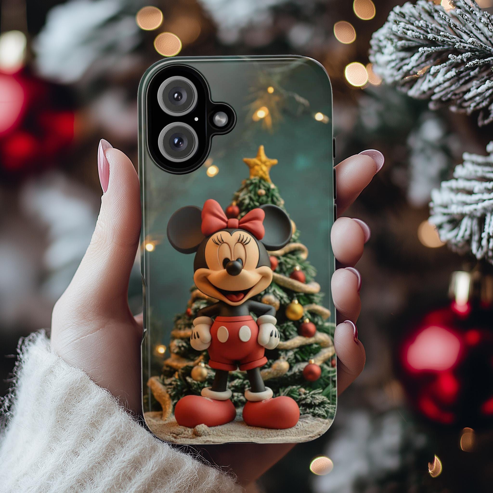 Disney Mouse 3D effect Phone Case, Cartoon Xmas 3D Design, Mouse Christmas Phone Case for iPhone 16 15 14 Magsafe, Samsung S24, 442.2