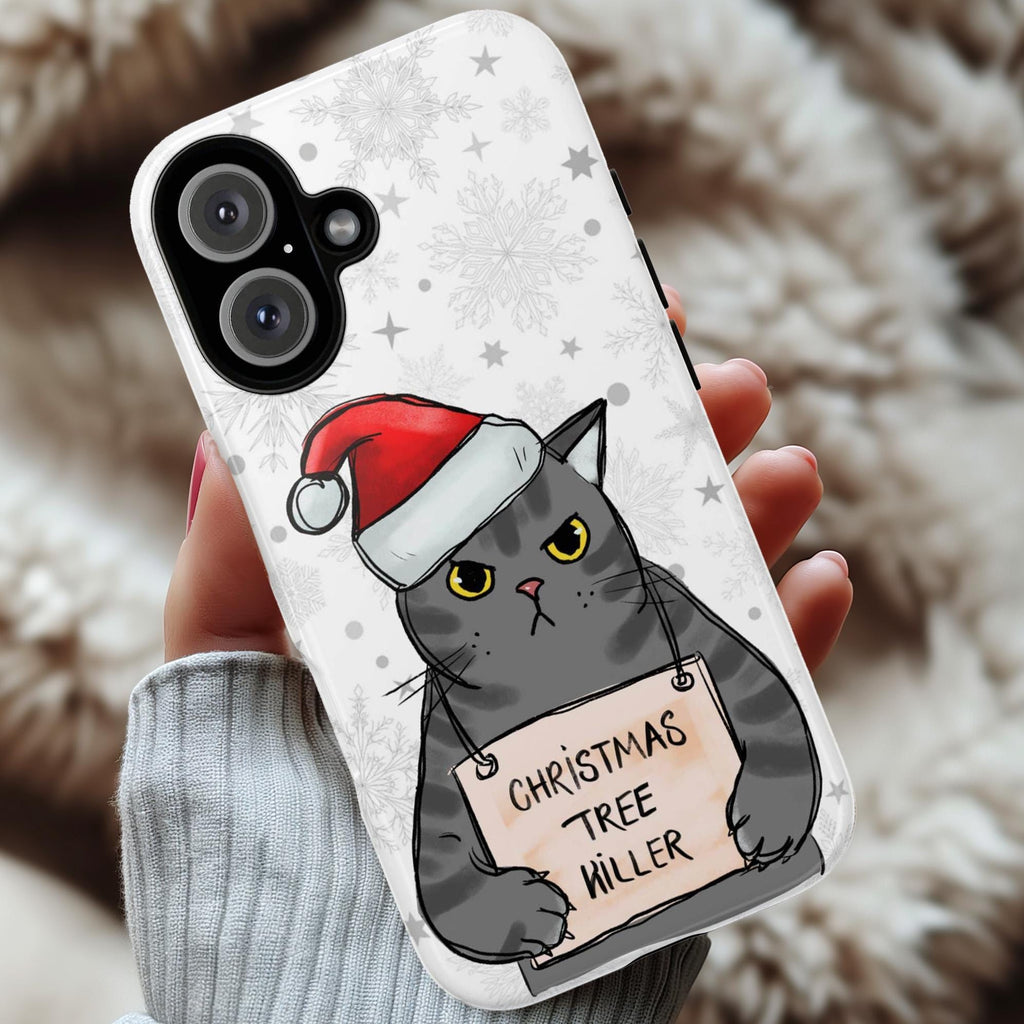 Christmas Tree Killer Phone Case, Meowy Catmas Phone Cover, Cat Lover Case for iPhone 16 15 14 13 Pro Max Plus, Samsung S25, 172