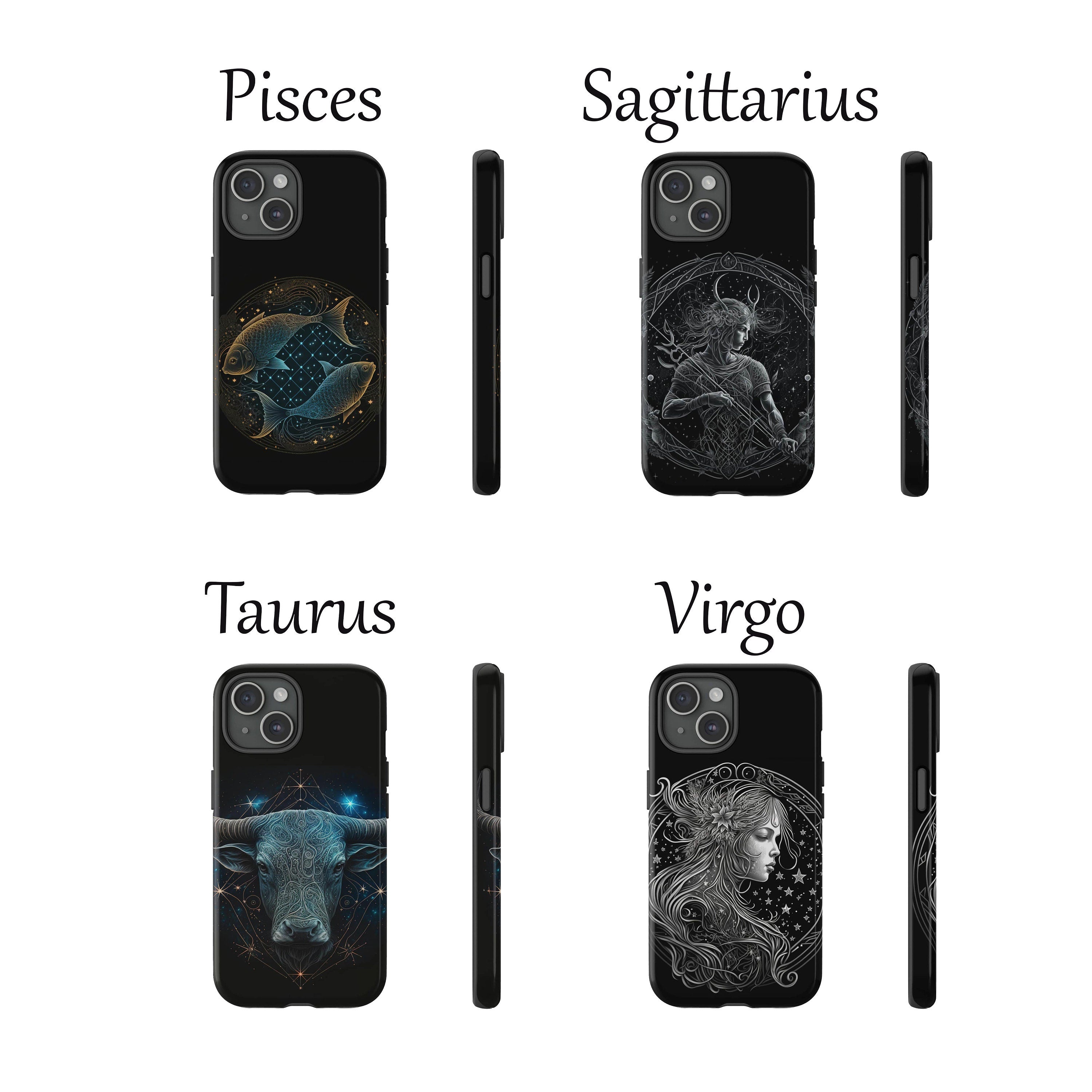 Horoscope Phone Case, Mystic Zodiac Cell Phone, Celestial Astrology Cover for iPhone 16 15 14 13 Pro Max Plus /Samsung Galaxy S25, JC310