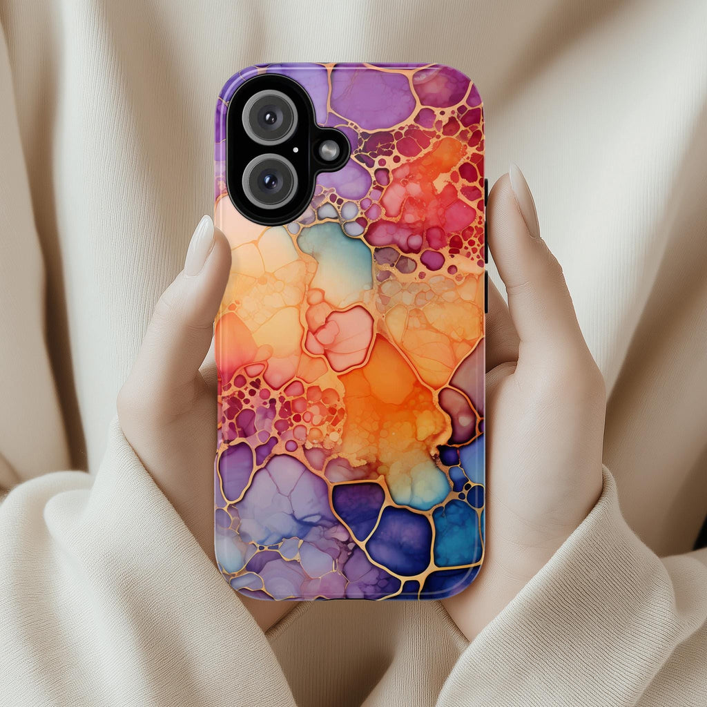 Rainbow Ink Pattern Phone Case, Colorful Phone Cover, Alcoholic Ink Case for iPhone 15 14 13 Pro Max Plus, Samsung Galaxy S23 S22, JAY0005