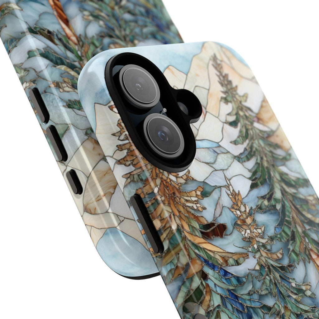 Winter Landscape Pine Trees Stained Glass Effect Phone Case, Xmas Phone Cover for iPhone 16 15 14 13 Pro Max Plus Magsafe, Galaxy S25, 420.2