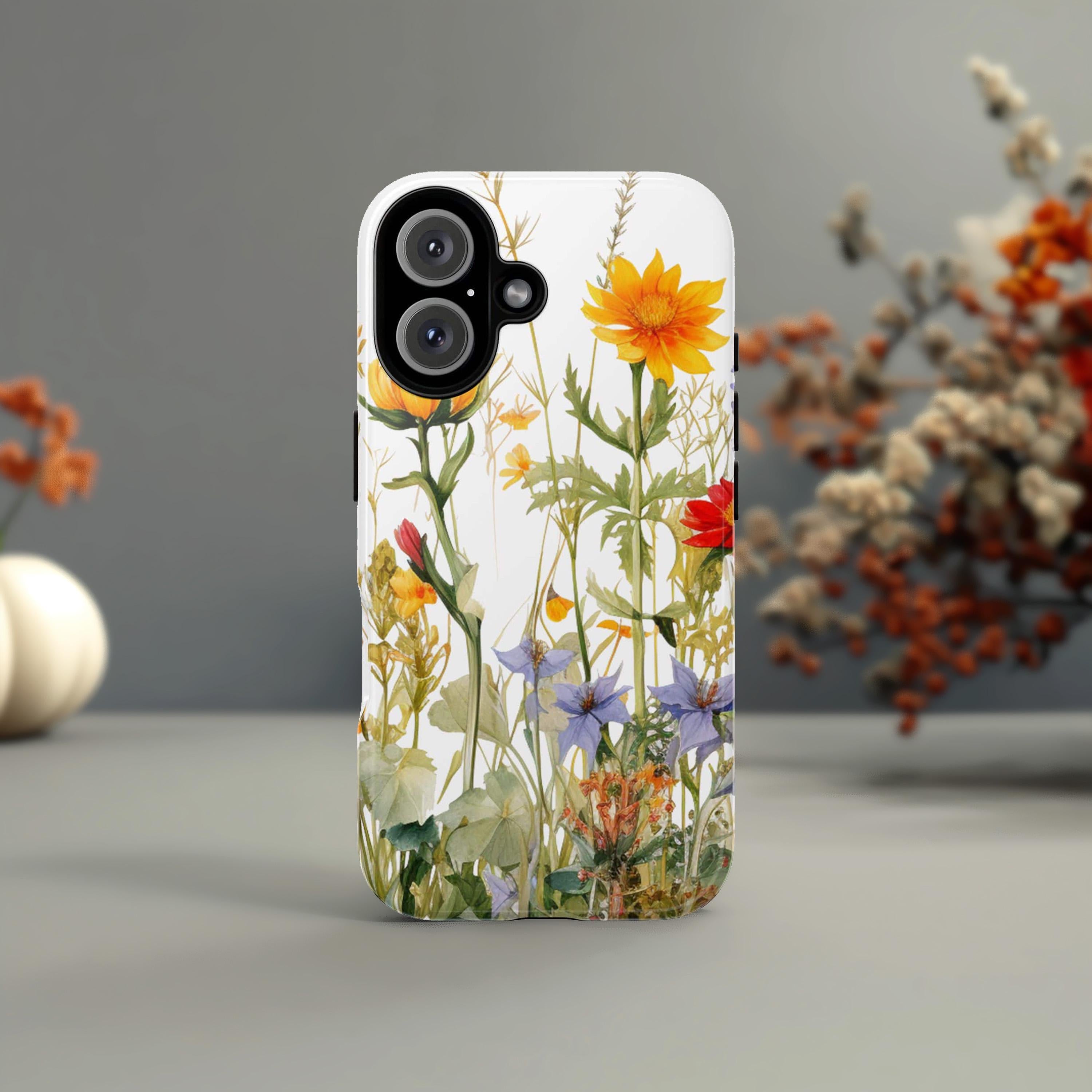 Aesthetic Wildflowers Phone Case, Cottagecore Meadow Floral Phone Cover for iPhone 16 Pro Max Plus, Magsafe, Samsung Galaxy S25, 345.3
