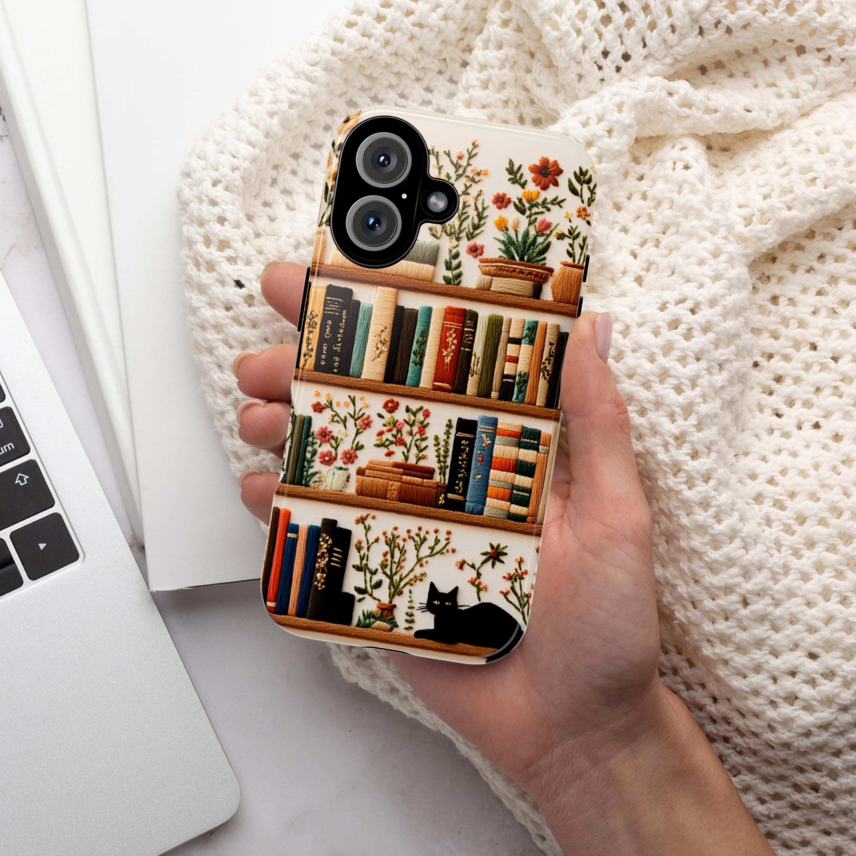 Botanical Floral and Books Phone Case for Book Lovers, Floral Design & Literary Aesthetic Case for iPhone Tough or Magsafe, Samsung, 423.25