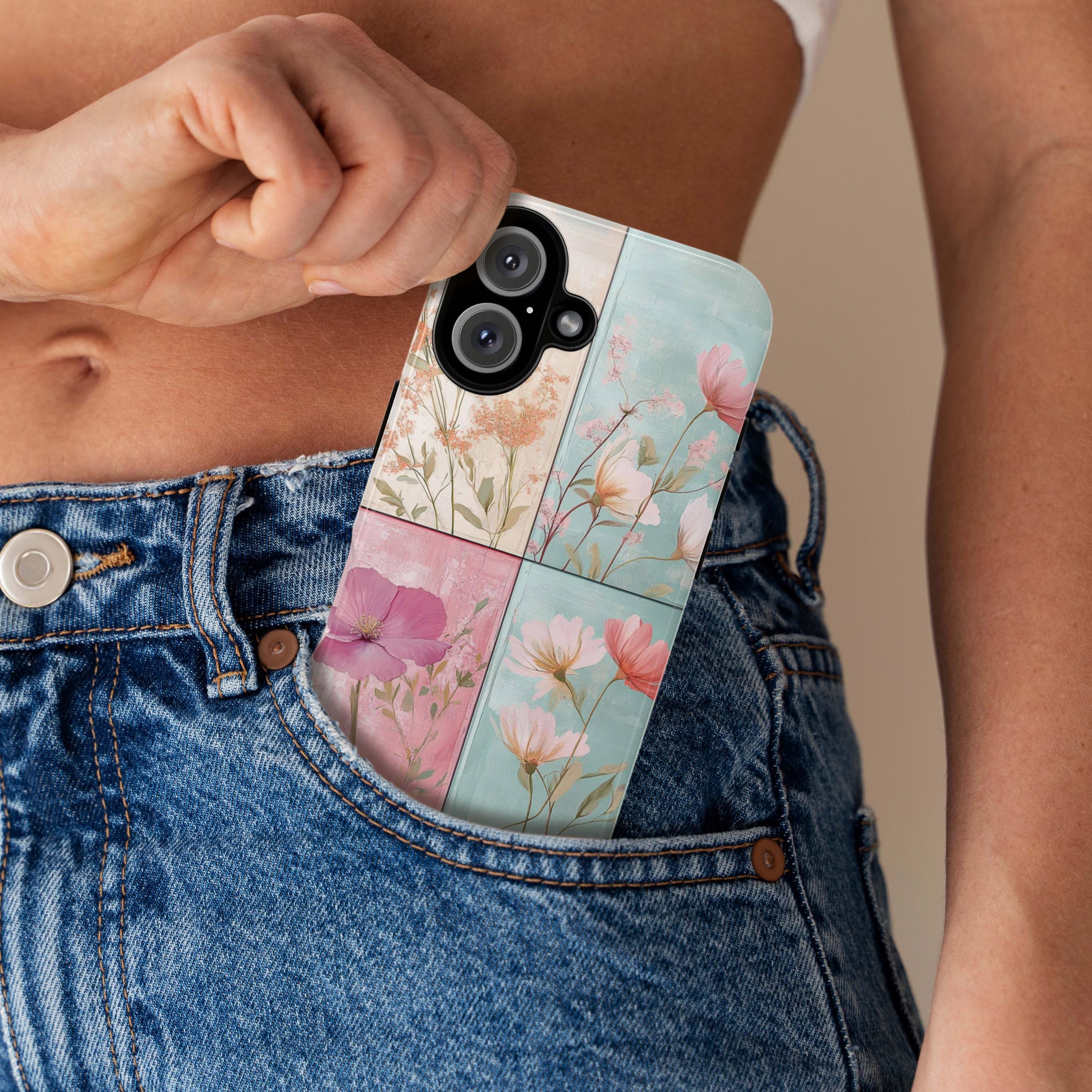 Botanical Floral Phone Case in Pastel Colors, French Coquette Aesthetic Phonve Cover for iPhone Tough or Magsafe, Samsung, 477.20