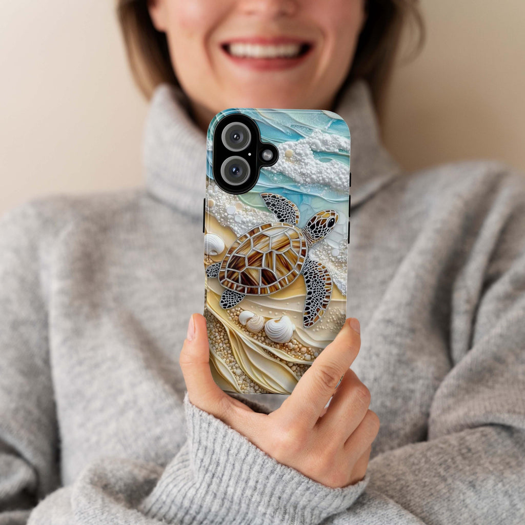 3D Ocean Turtle Beach Phone Case, Sea Waves and Shells Design for iPhone 16, 15, 14, 13 Tough or Magsafe, Samsung Galaxy S25, Pixel 9, 455.9