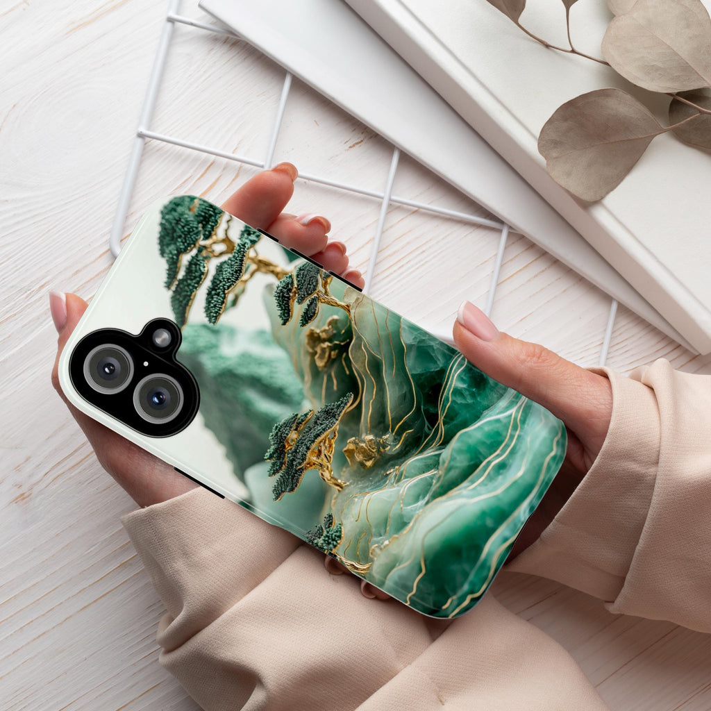 Asian Jade Carving Phone Case, Landscape Scenery Art Phone Cover, Aesthetic Phone Cover for iPhone 16 15 Pro Max Plus, Samsung S25, 438.1