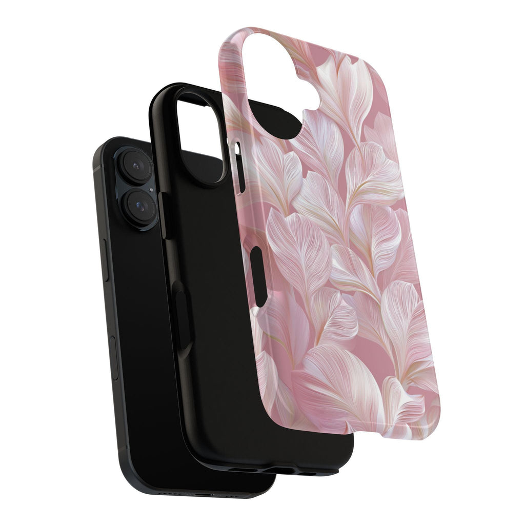 Elegant 3D Pastel Leaves Phone Case in Pale Pink | Stylish Nature Floral Phone Cover for iPhone 16 15 Tough or Magsafe, Samsung, 476.35