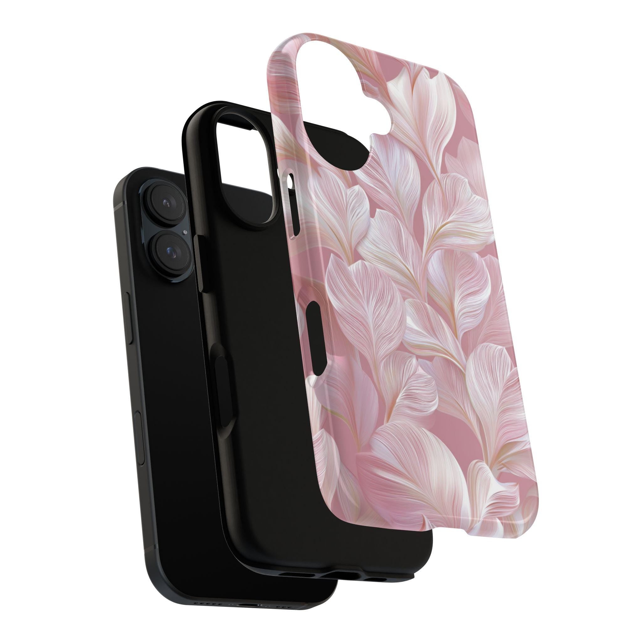 Elegant 3D Pastel Leaves Phone Case in Pale Pink | Stylish Nature Floral Phone Cover for iPhone 16 15 Tough or Magsafe, Samsung, 476.35