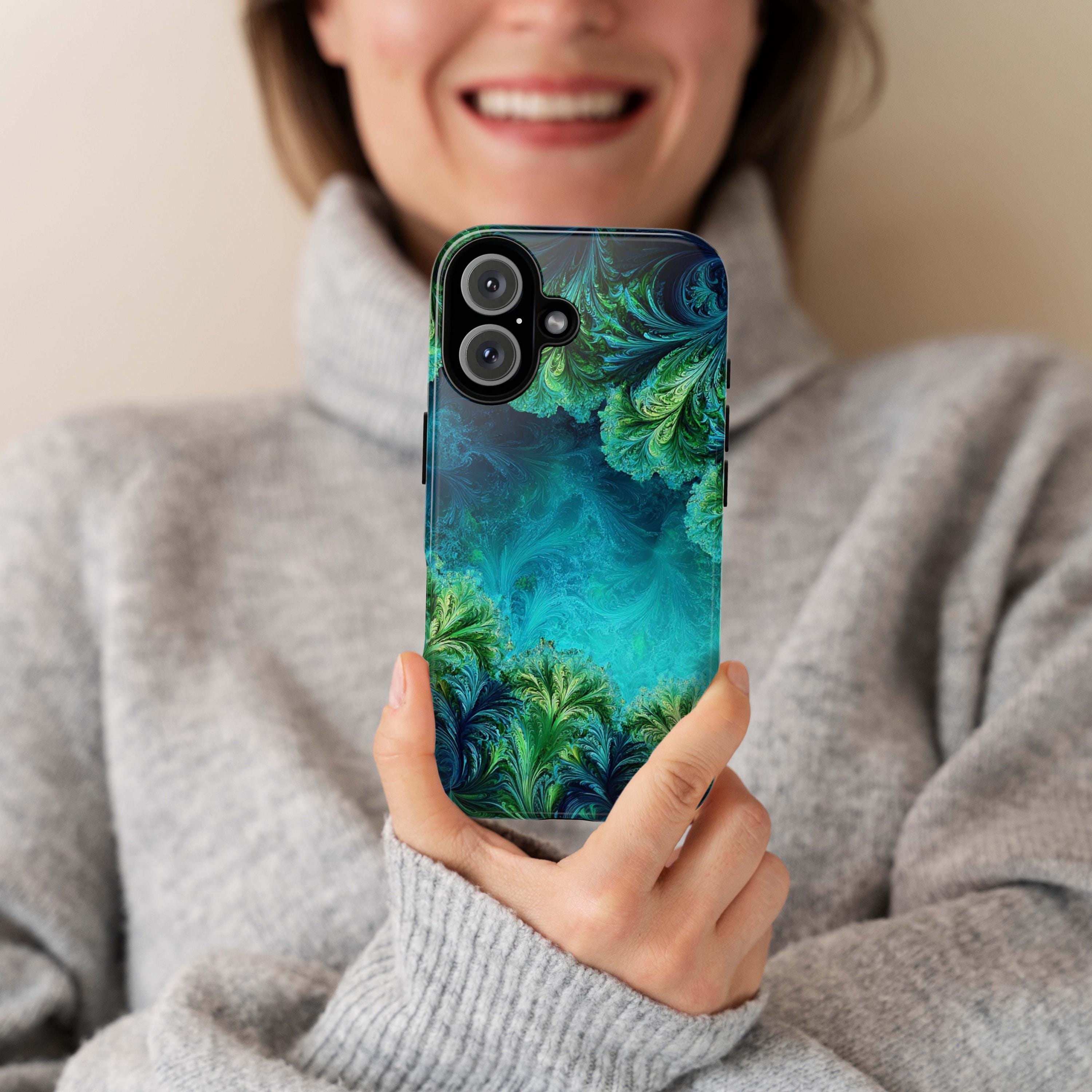 Tropical Ocean Landscape Phone Case, 3D Art Effect in Blue & Green Cover for iPhone 16 15 14 13 Tough or Magsafe, Samsung, 466.13