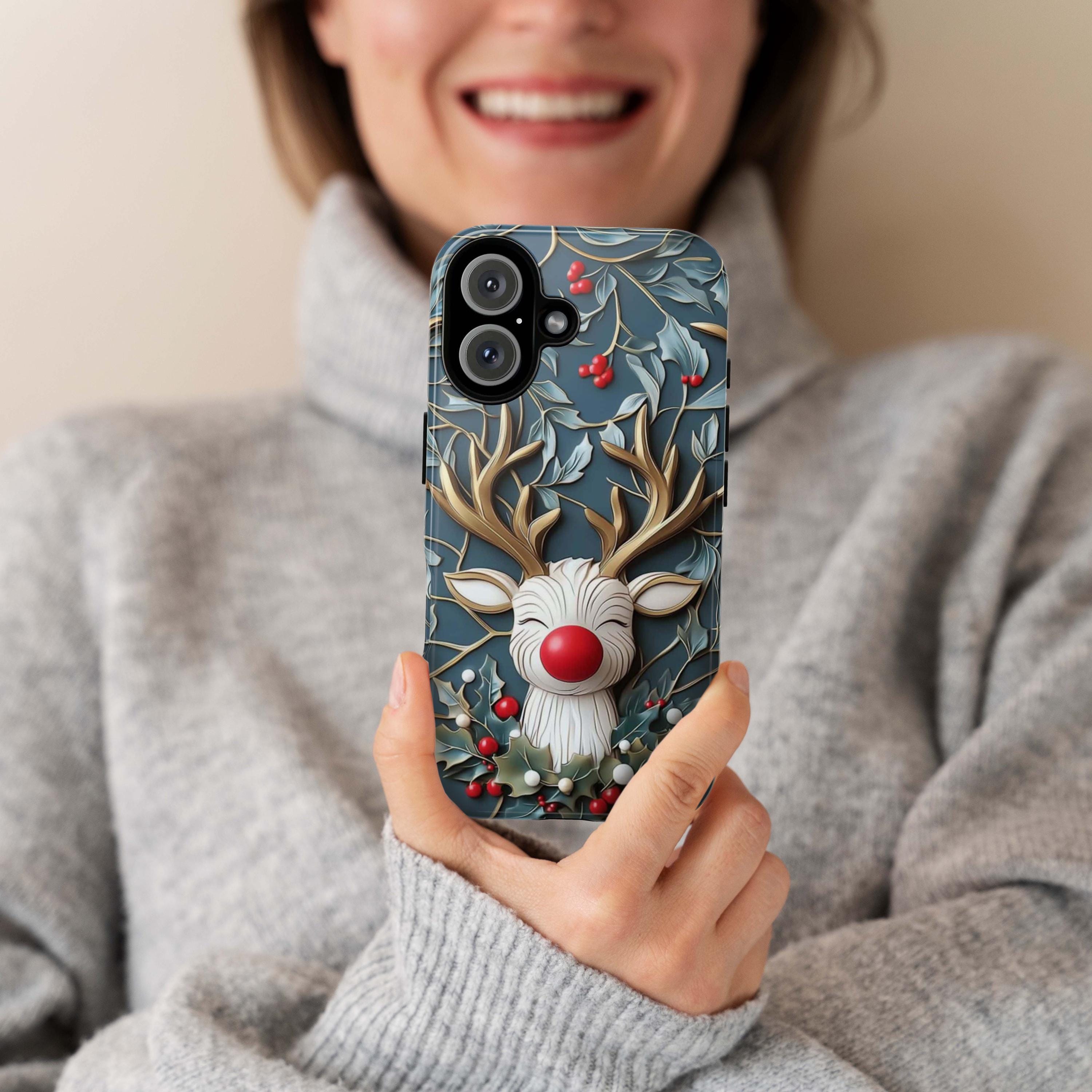 Rudolph Reindeer Phone Case, Festive Christmas Design, Cute Christmas Phone Cover, Xmas Gift for iPhone 16 15, Samsung Galaxy, 433.12