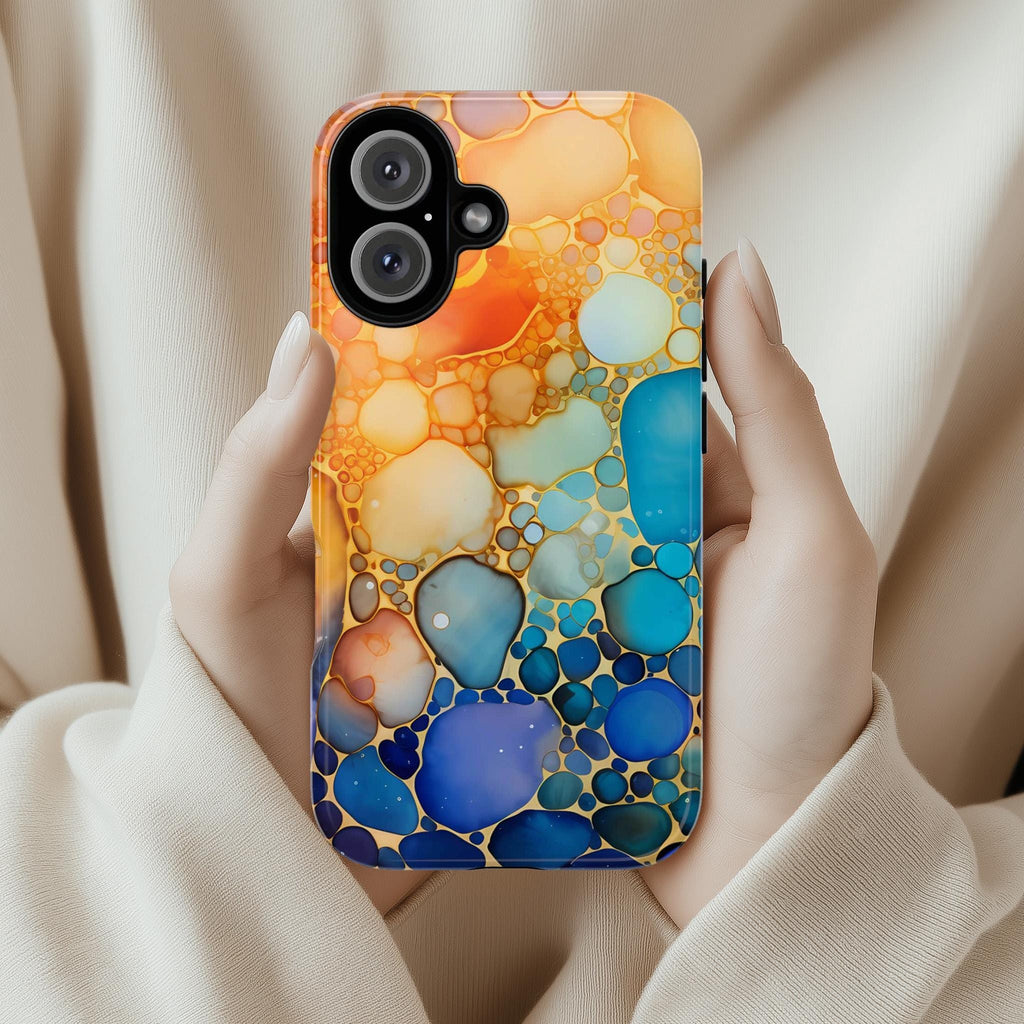 Rainbow Ink Pattern Phone Case, Colorful Phone Cover, Alcoholic Ink Case for iPhone 15 14 13 Pro Max Plus, Samsung Galaxy S23 S22, JAY0005
