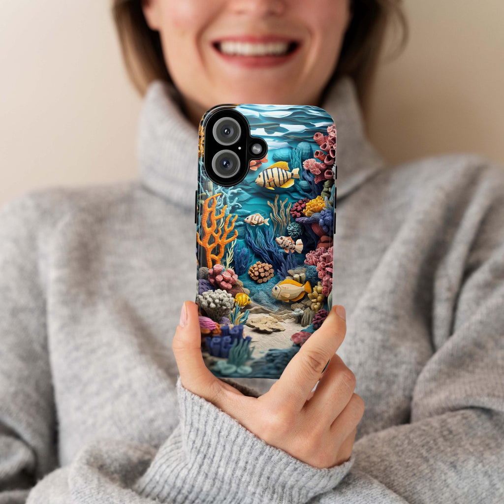 Aquatic Marine Life Phone Case, Beauty Ocean Design, Waves and Fish Lovers Phone Case for iPhone 16 15 14 13, Samsung S25, 466.8