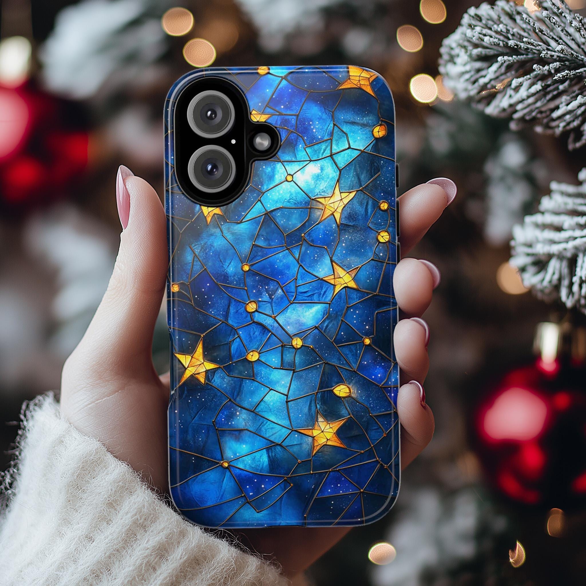 Stained Glass Starry Night Phone Case | Aesthetic Mystic Vibrant Stars Design for iPhone 16 Pro Max 15 14 Plus Mag Safe, Samsung S25, 432.3