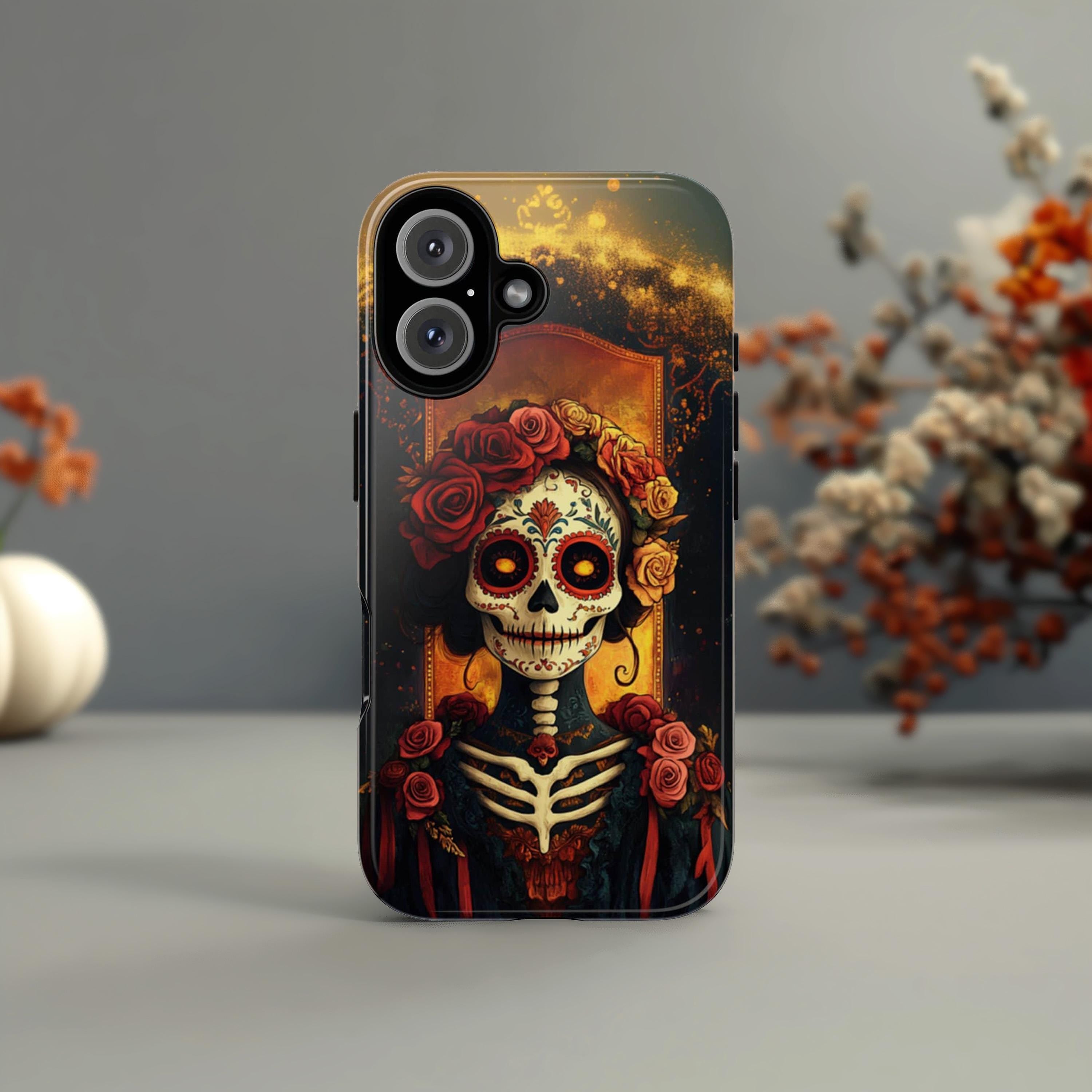 Skull 3D Effect Phone Case, Dia de los Muertos Cover, Artistic Gothic Style Accessory for iPhone Tough or Magsafe, Galaxy, 465.14