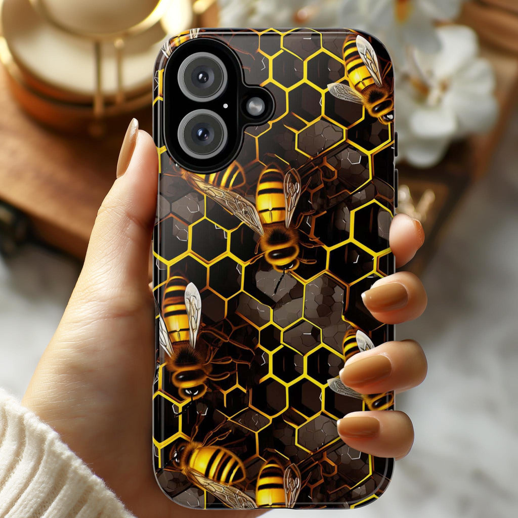Bumble Bee Phone Case, Honeycomb Bees Phone Cover, Honey Bee Case for iPhone 15 14 13 12 11 XR Pro Max Plus/Samsung Galaxy, 102.1