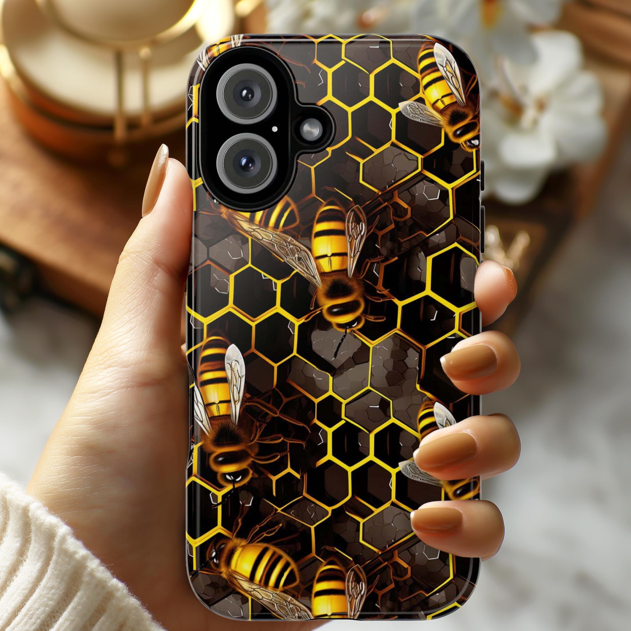 Bumble Bee Phone Case, Honeycomb Bees Phone Cover, Honey Bee Case for iPhone 15 14 13 12 11 XR Pro Max Plus/Samsung Galaxy, 102.1