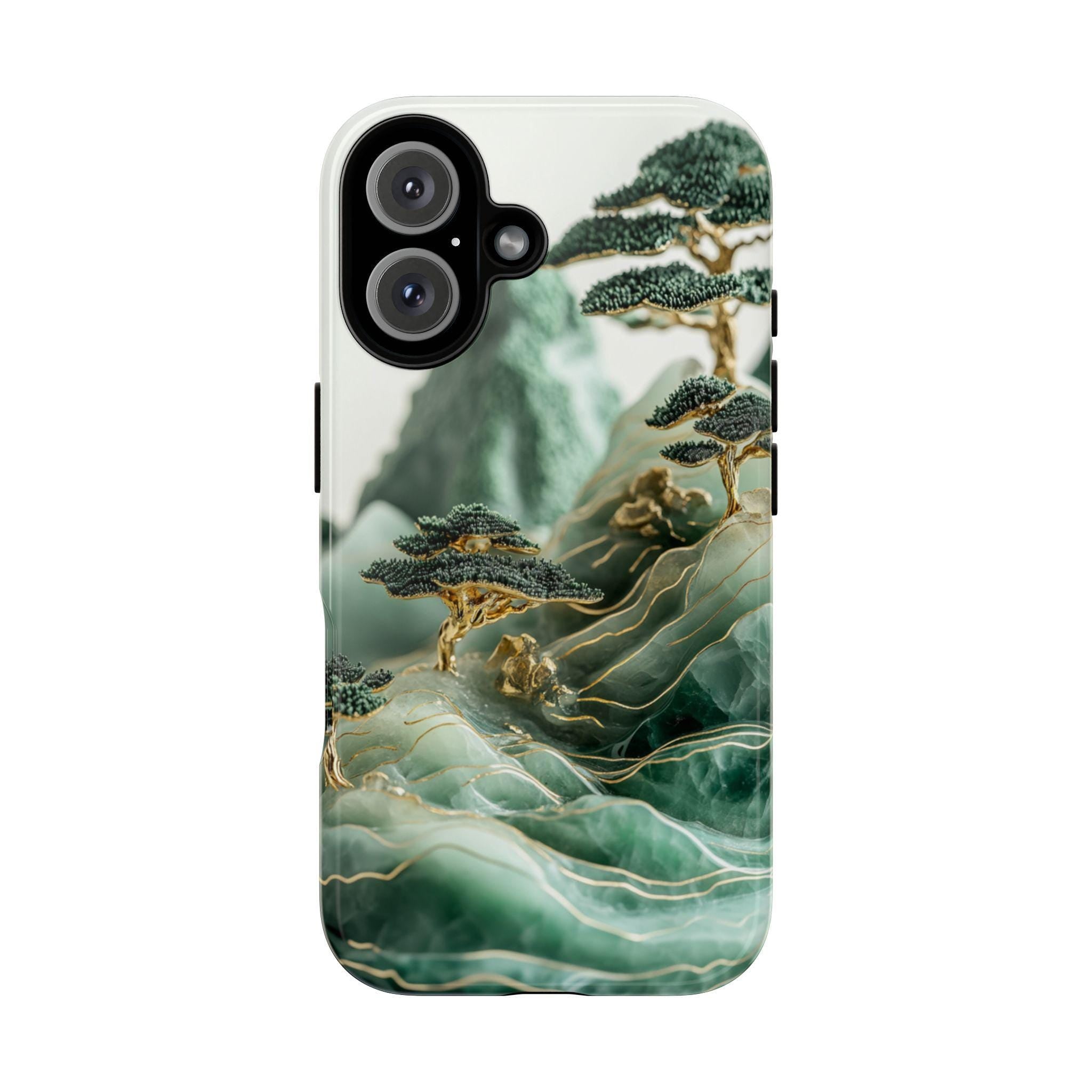 Asian Jade Carving Phone Case, Landscape Scenery Art Phone Cover, Aesthetic Phone Cover for iPhone 16 15 Pro Max Plus, Samsung S25, 438.1