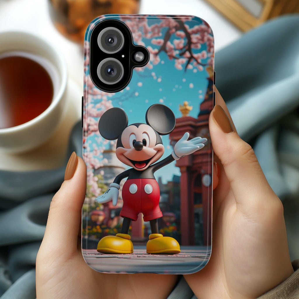 Japanese Cherry Blossom Mickey Mouse Phone Case, 3D Tokyo Disneyland Phone Cover for iPhone 16, 15, 14, 13 Magsafe & Samsung, Pixel, 442.44