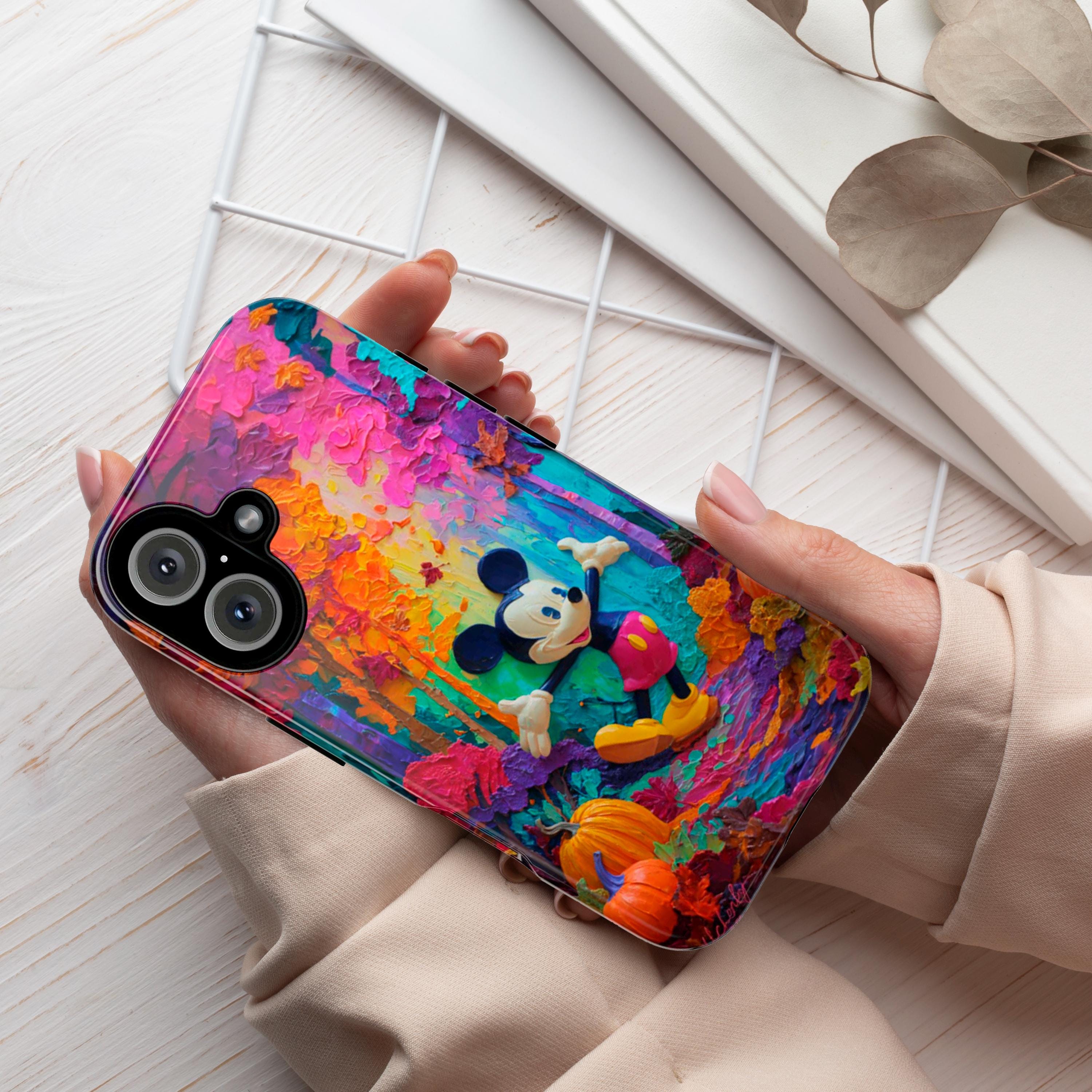 Mickey Mouse Autumn Forest Phone Case, Cozy Disney Cover with Pumpkins Fall Leaves for iPhone 17 16 Tough or Magsafe, Samsung, 442.56